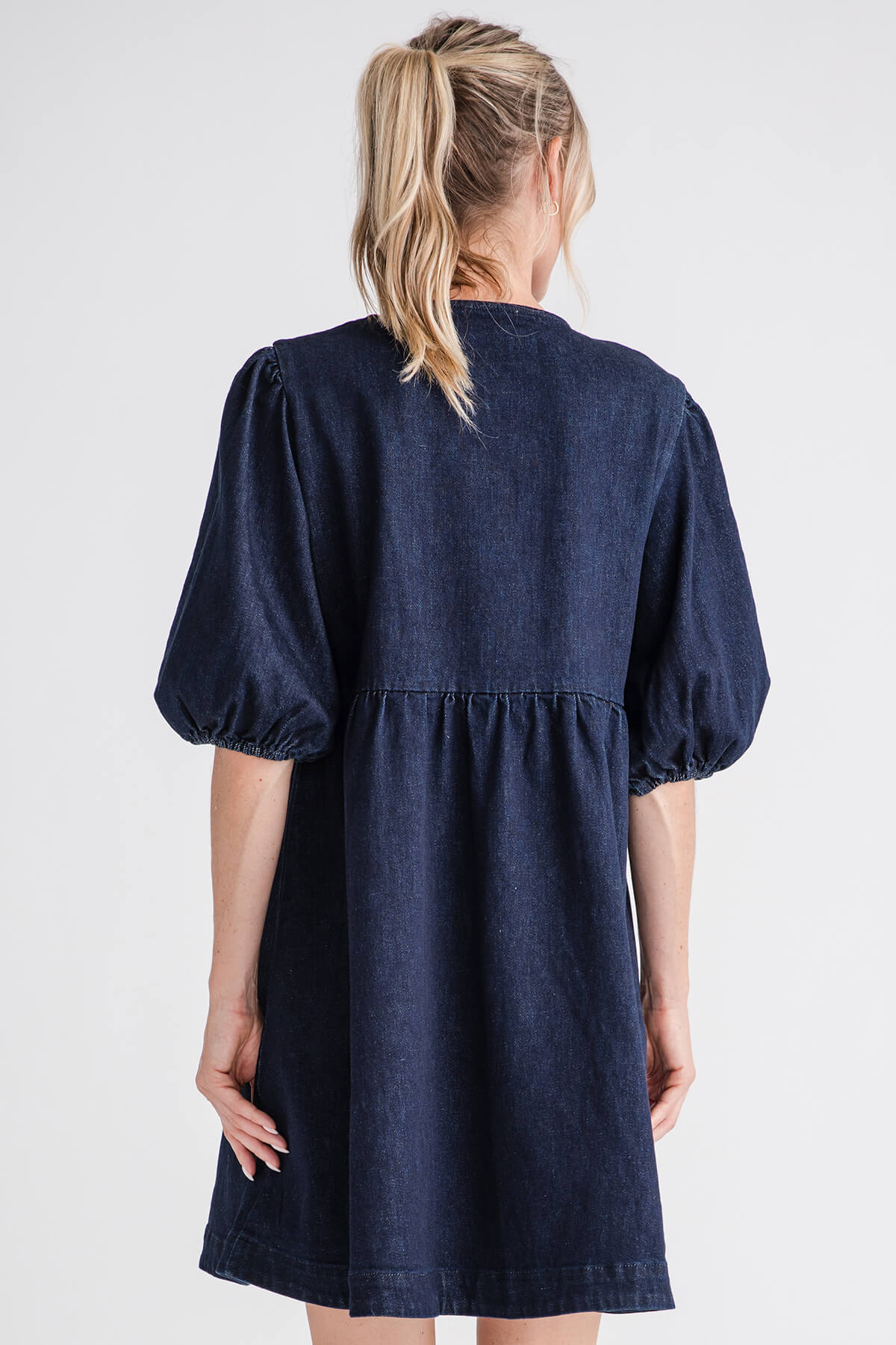 Aaron & Amber Women's Ribbon Tie Denim Babydoll Mini Dress - Casual Summer Outfits, Date Night & Party Wear