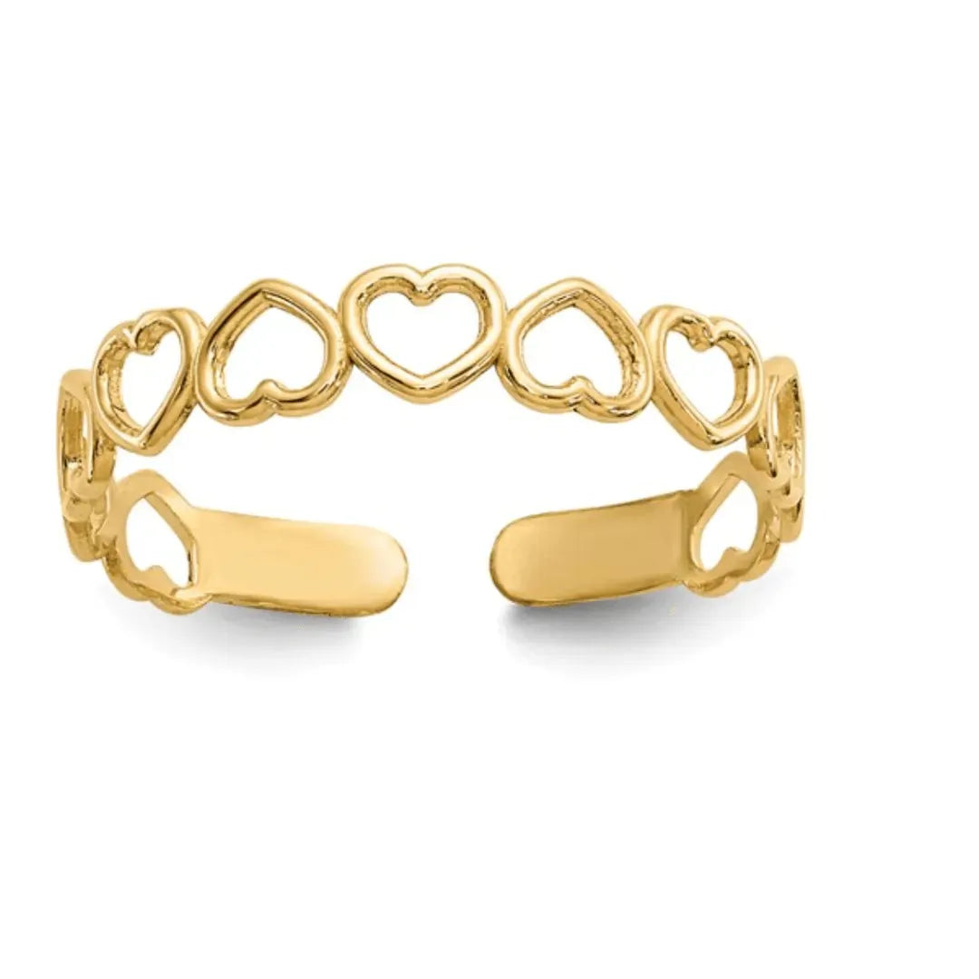 10K Gold Adjustable Heart Toe Ring for Women - Elegant & Comfortable Foot Jewelry for Summer Beach, Wedding & Pedicure Days