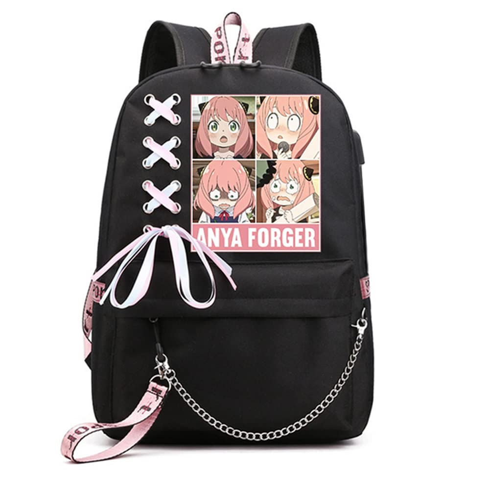 Anya Forger Backpack - Yor Forger Cosplay Backpack, Cute Kawaii School Bag with Ribbon for Girls | Perfect for Anime Conventions, School & Daily Use