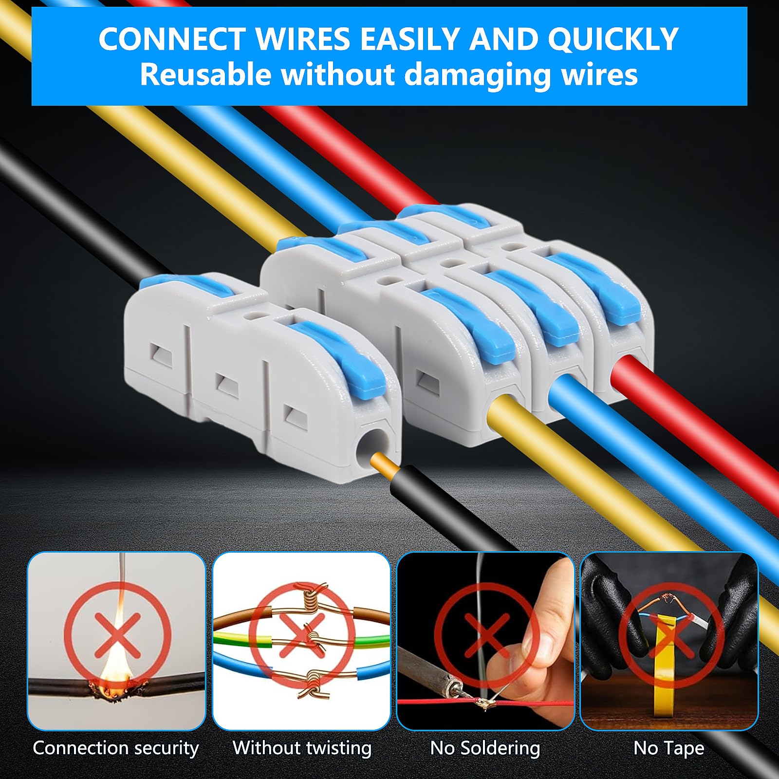 20pcs Lever Wire Connectors - Compact Single Wire Connectors Assortment for 28-12 AWG (Blue) | Electrical Splicing, DIY Projects, Home Wiring & Automotive Repairs