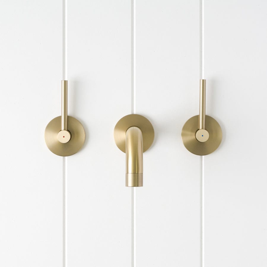Sydney Wall Spout with Double Handle Faucet - Warm Brushed Nickel Finish - Perfect for Bathroom Sink and Vanity Installation