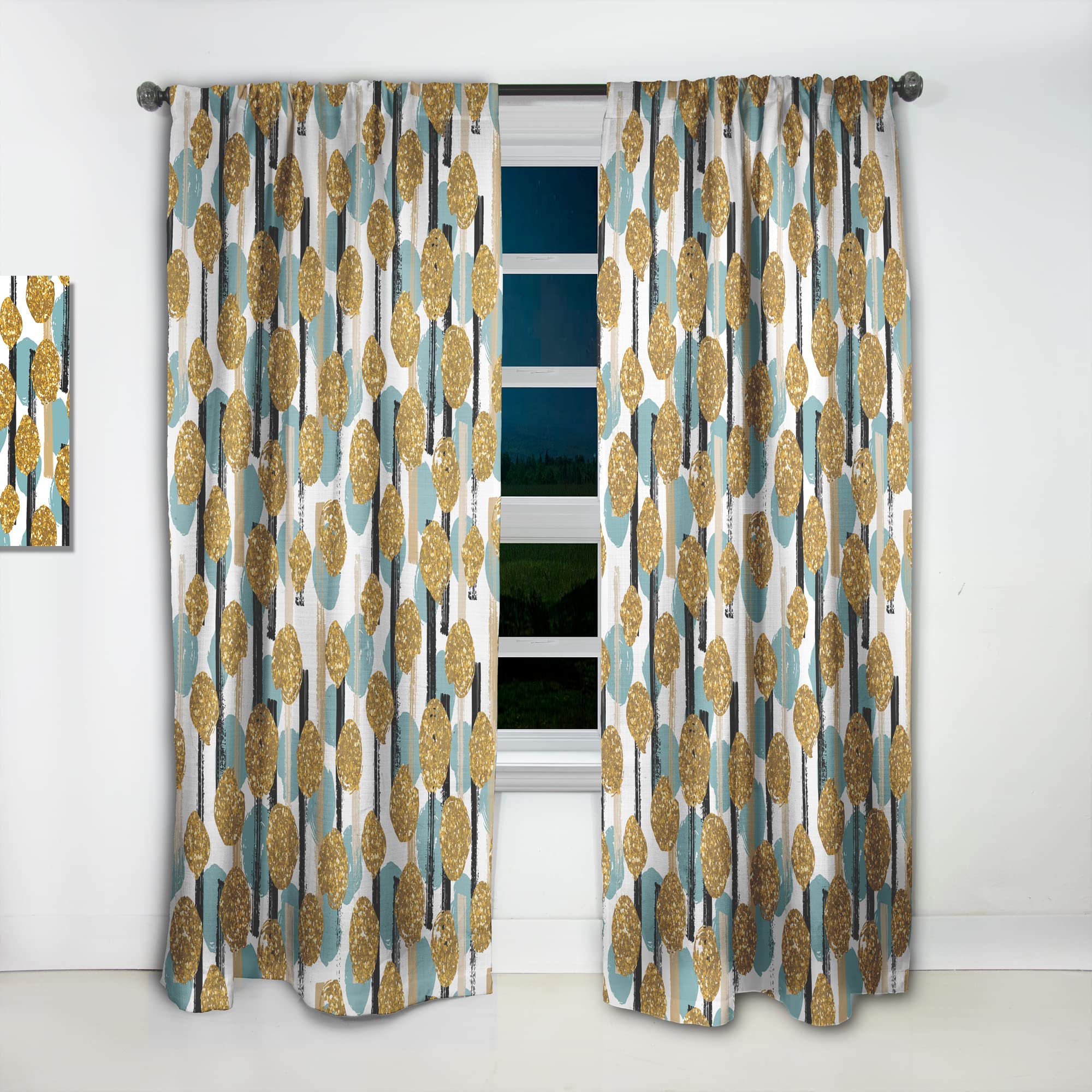 Hand Drawn Blue and Golden Glitter Circles Thermal Insulated Curtains - Single Panel 52x84 - Elegant Window Treatments for Bedroom & Living Room - Perfect for Home Decor, Privacy & Light Control