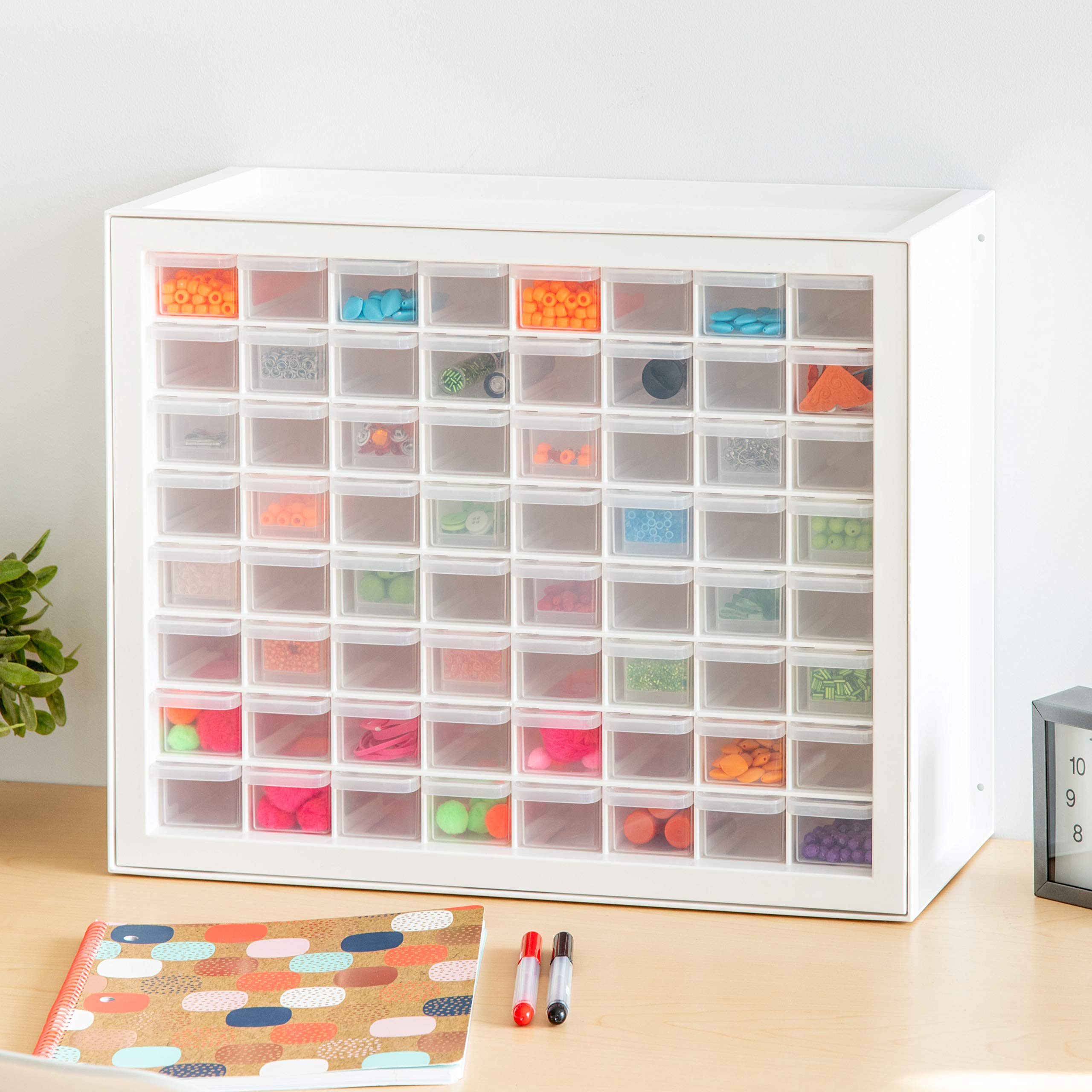 IRIS USA 64-Drawer Bead Organizer Storage Cabinet - Plastic Hardware Organizer for Screws, Nails, Bolts, Small Parts & Craft Supplies | Perfect for Jewelry Making, DIY Projects & Workshop Organization (White)