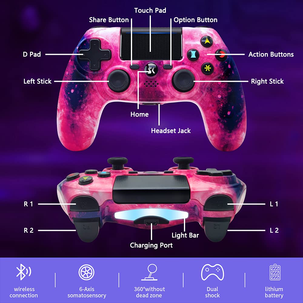 Wireless Controller for PS4, PlayStation 4 Gamepad with Dual Shock, 6-Axis Motion Sensor, Touch Pad, Built-in Speaker & Stereo Headphone Jack - Compatible with PS4/Pro/Slim - Perfect for Gaming, Streaming & Multiplayer Sessions