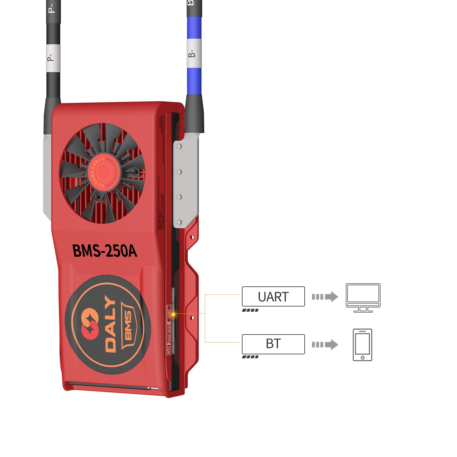 DALY Smart BMS 4S 12V 250A Lithium Battery Protection System with Bluetooth & Cooling Fan - SOC Monitoring for 3.7V Li-ion Battery Packs, Solar Energy Storage, RV, Marine, and Home Backup Power Solutions