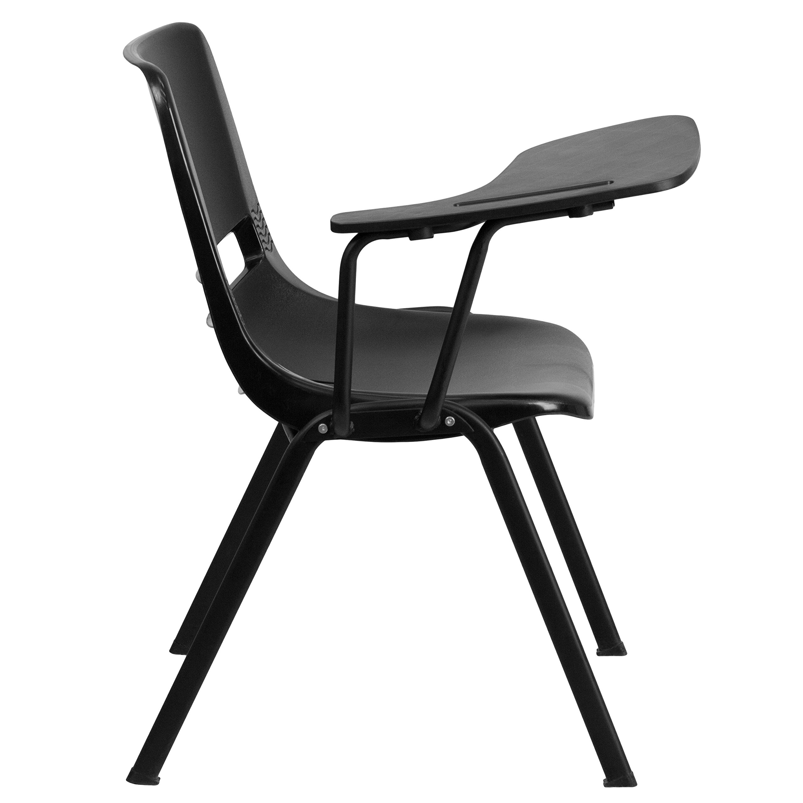 Emma & Oliver Black Ergonomic Shell Chair with Left-Handed Flip-Up Tablet Arm - Office Desk Chair for Home & Workspace - Perfect for Studying, Gaming, and Remote Work
