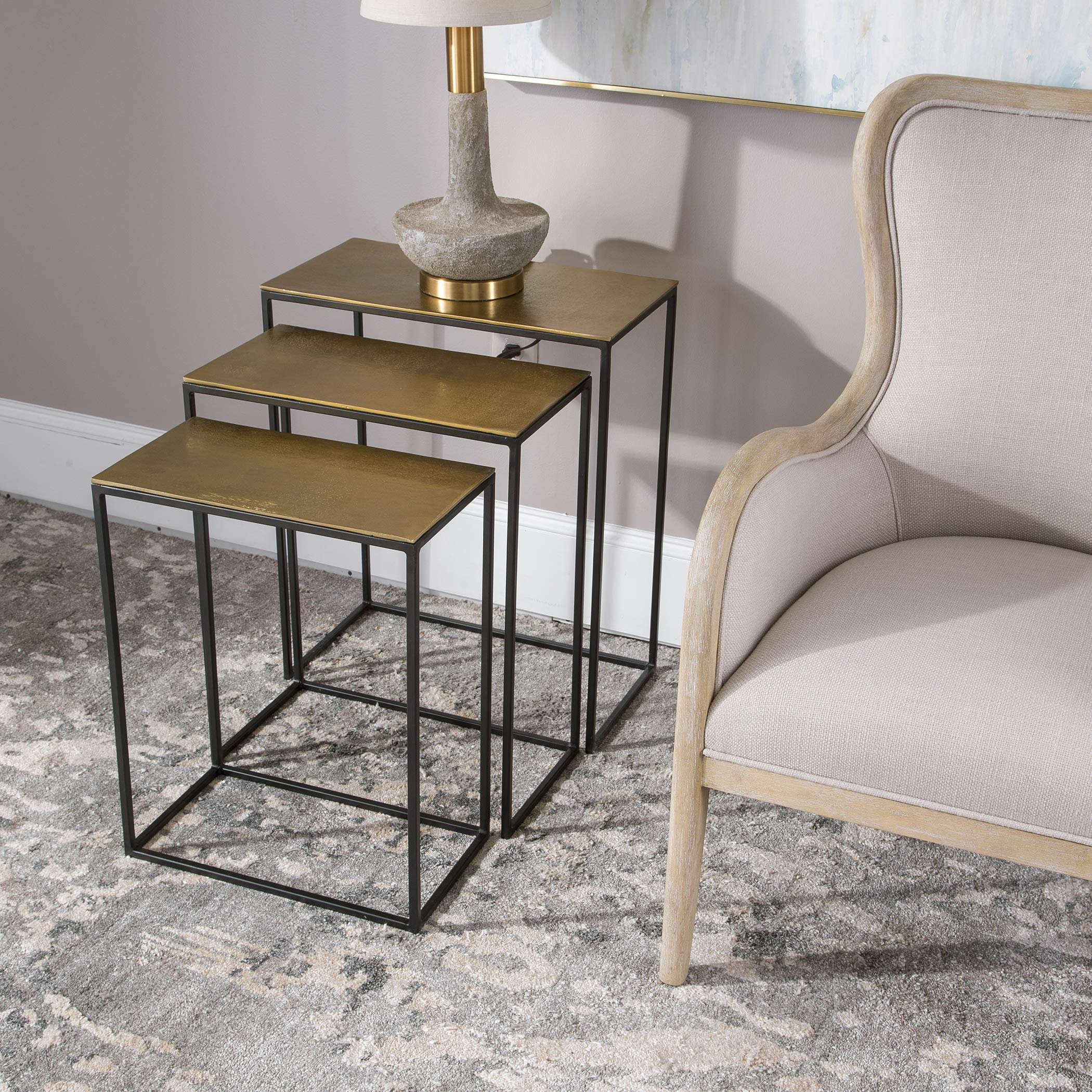 Coreene Gold Nesting Tables Set of 3 - Modern Side End Tables for Living Room, Bedroom, Office - Space Saving Stackable Accent Tables