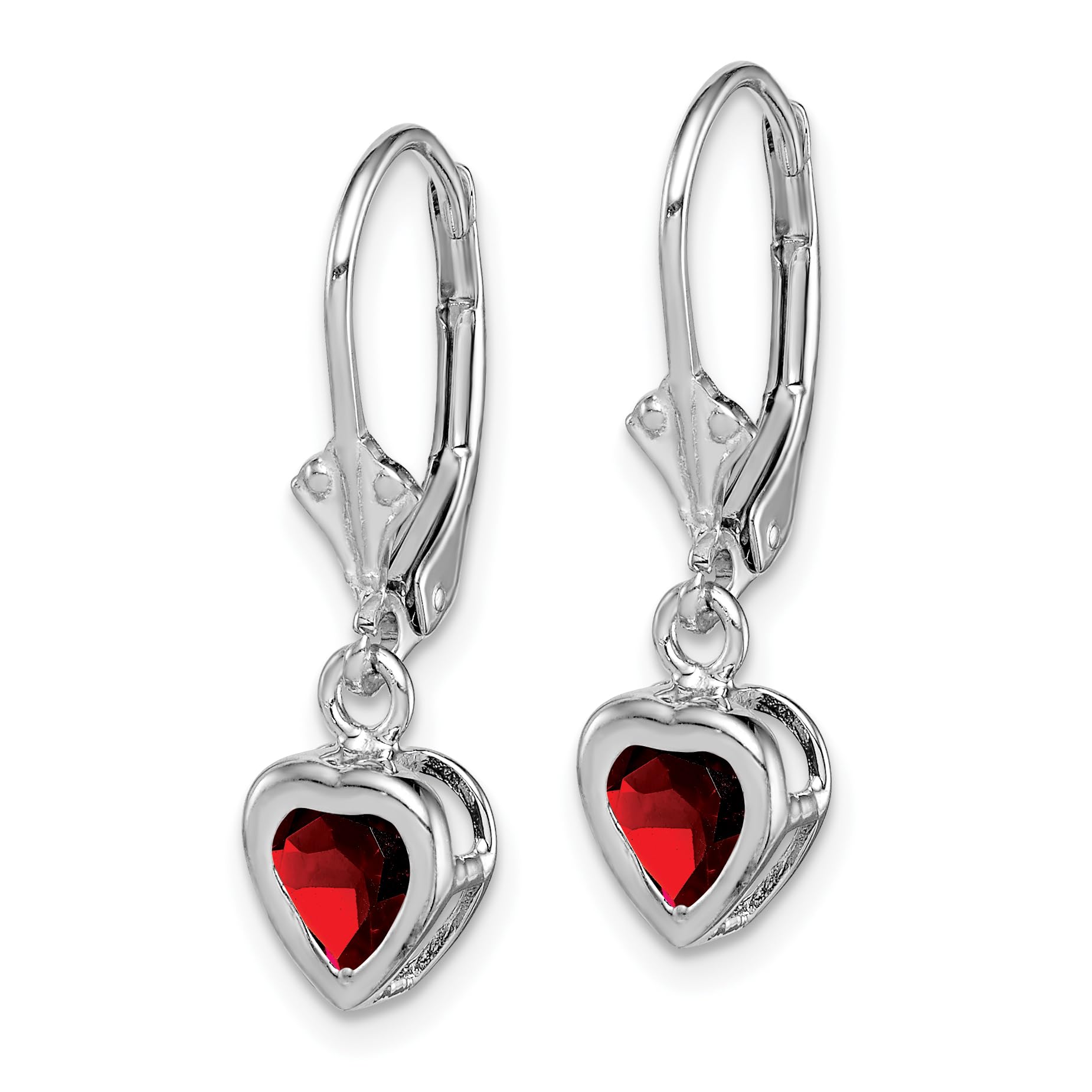 Rhodium Plated Sterling Silver Heart-Shaped Garnet Drop Earrings for Women - Elegant Dangle Leverback Jewelry for Date Night & Special Occasions