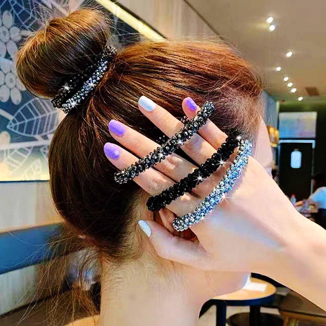 Sparkly Crystal Hair Scrunchies for Women & Girls - Rhinestone Beaded Elastic Ponytail Holders (Pack of 3) | Perfect for Parties, Weddings & Everyday Glam Accessories
