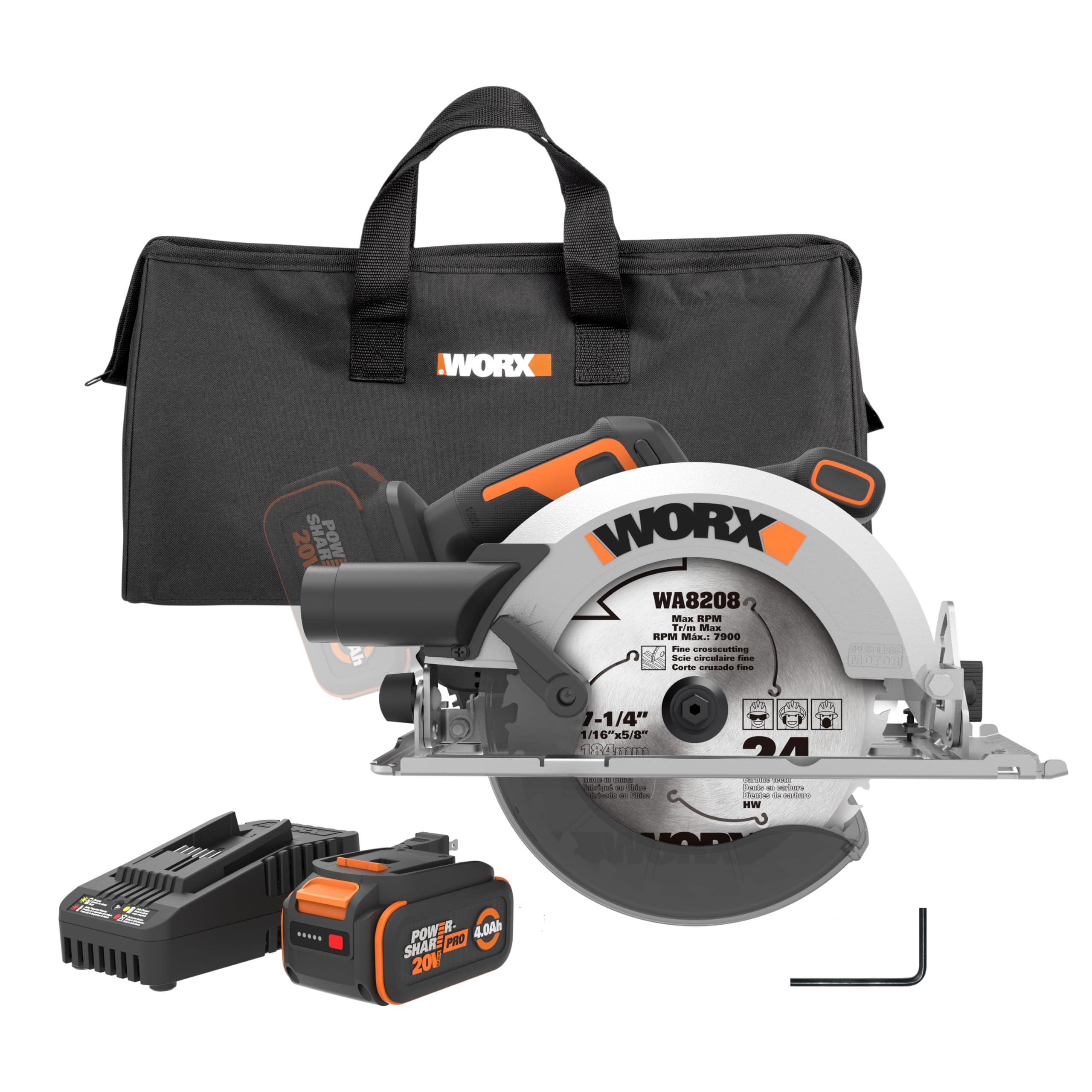 Worx Nitro 20V Brushless Cordless Circular Saw - 7-1/4 Inch Compact Circular Saw WX520L with Battery & Charger Included | Perfect for DIY Projects, Woodworking, and Professional Construction Jobs