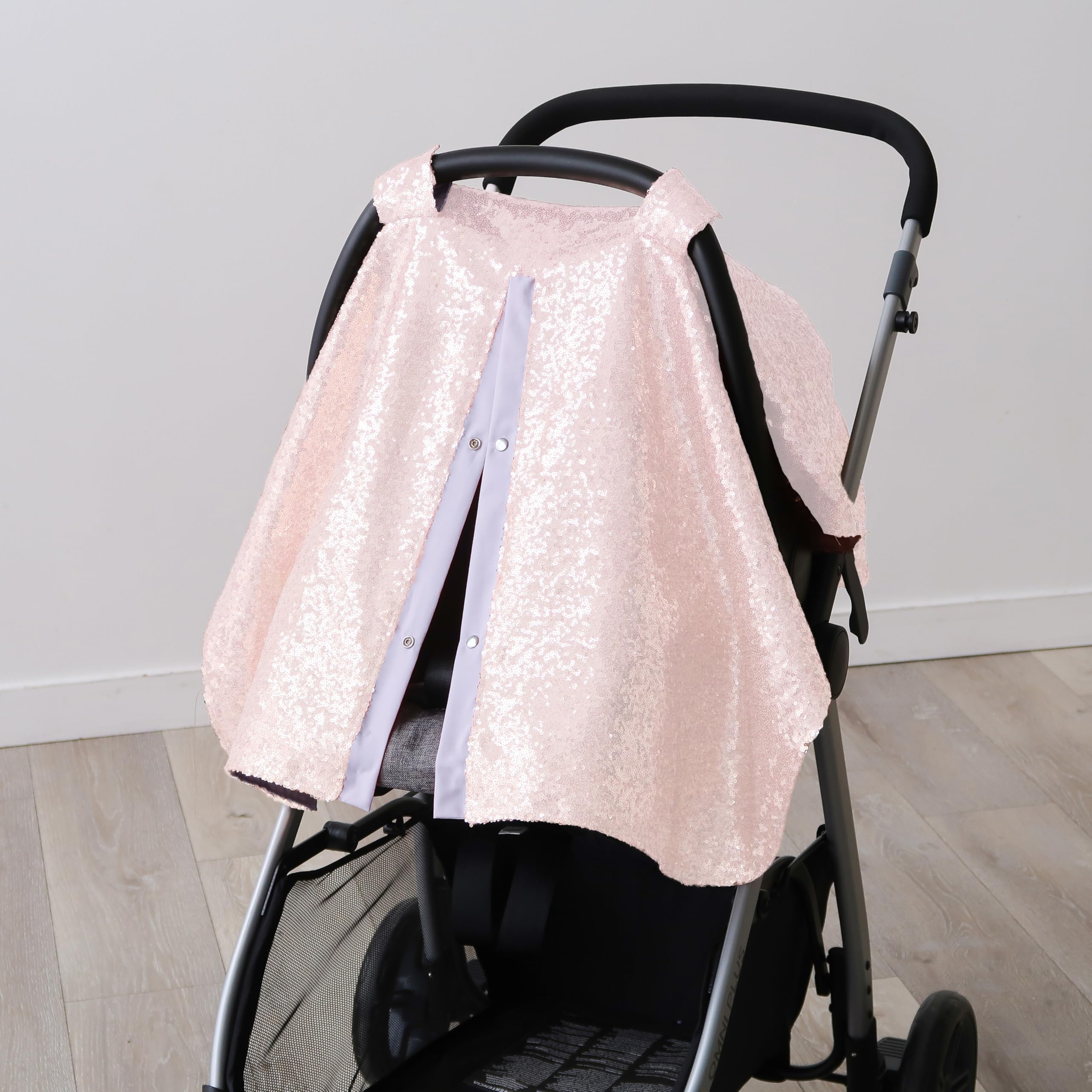 Sparkly Iridescent Baby Car Seat Cover with Canopy - Universal Fit for All Car Seats, Multi-Use as Breastfeeding Cover & Stroller Shade - Perfect Baby Shower Gift for Girls - Great for Travel, Nursing & Outdoor Protection
