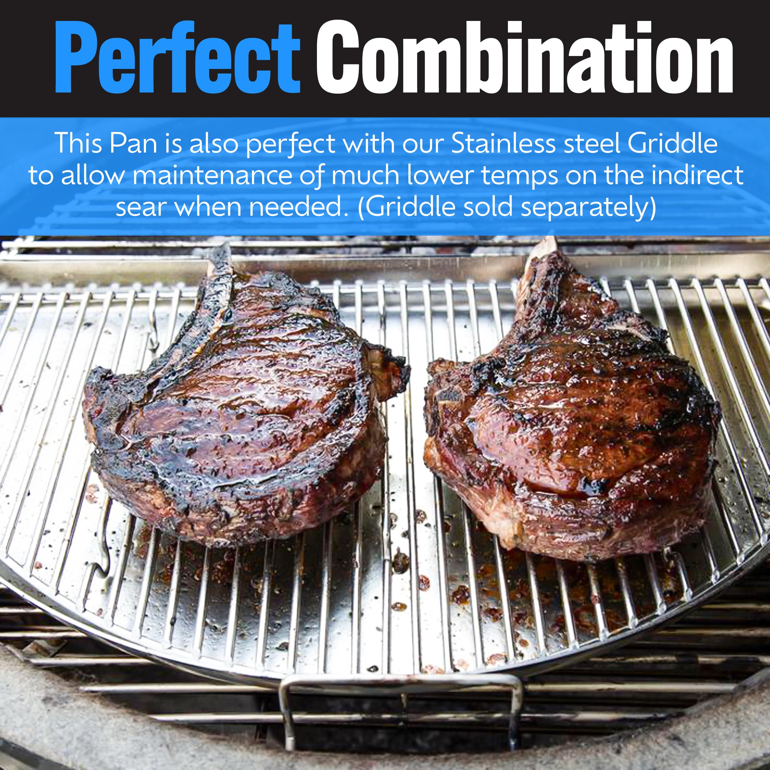 SnS Grills Drip 'N Griddle Pan - 3-in-1 Stainless Steel BBQ Grill Accessory for Searing, Dripping & Griddling | Fits 22