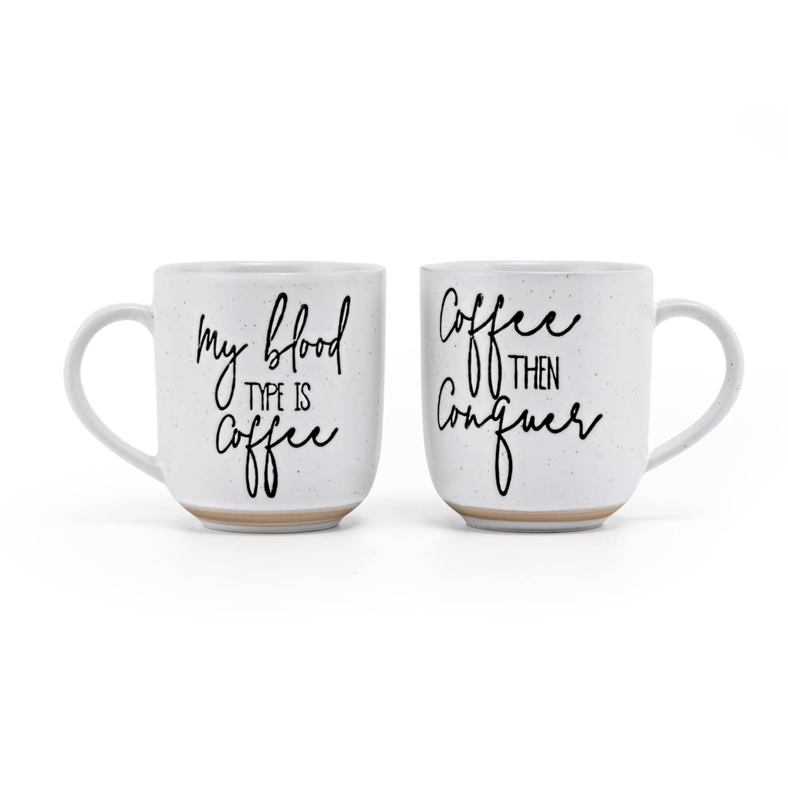 Taimei Teatime 14.5 oz Ceramic Coffee Mugs Set - 'My Blood Type is Coffee' & 'Coffee Then Conquer' Funny Quote Mugs - Perfect Gift for Coffee Lovers - Microwave & Dishwasher Safe (2-Piece Set) - Ideal for Home, Office or Gifting