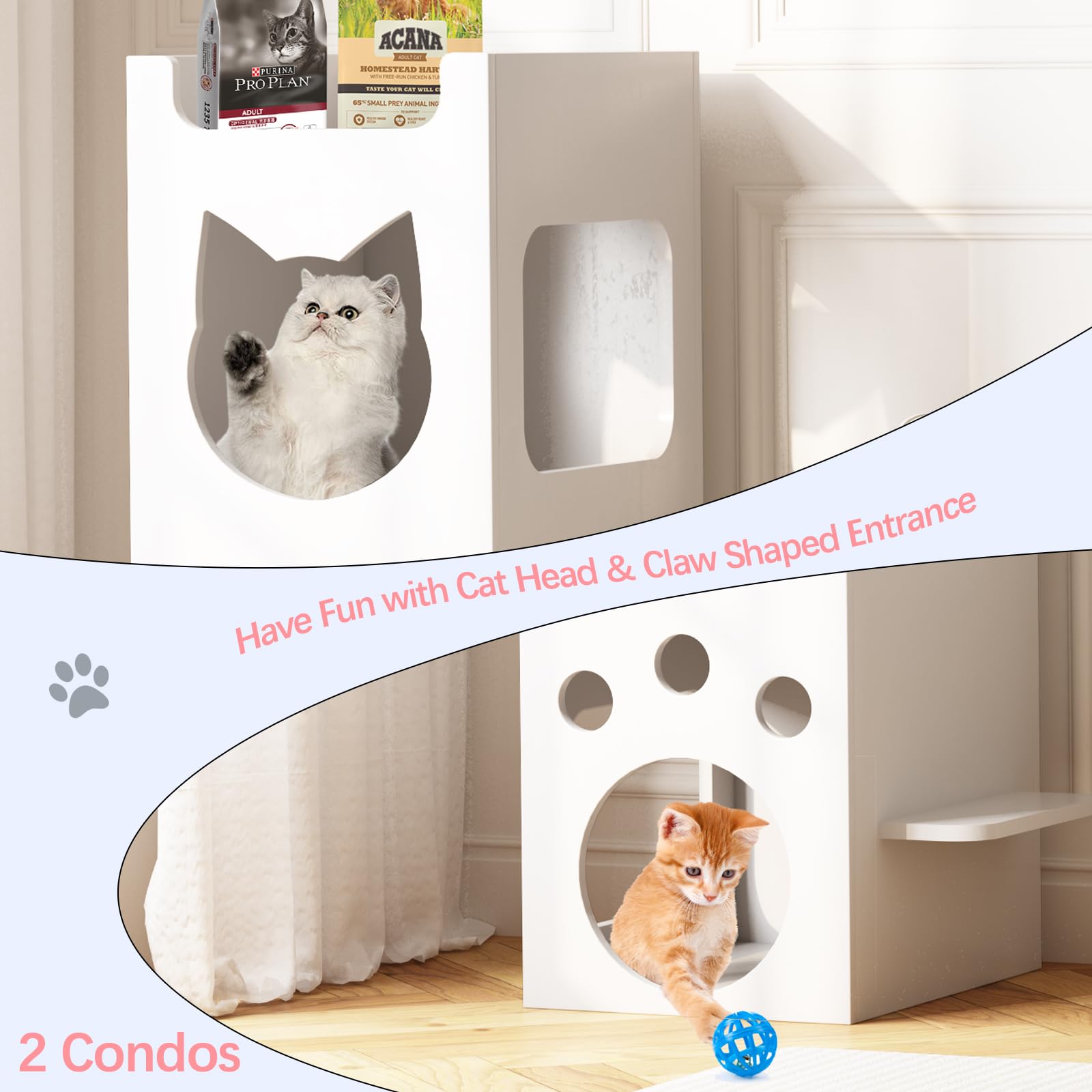 Dosker 2-Tier White Wooden Cat Litter Box Enclosure with Hidden Cat Bed - Indoor Cat House Furniture for Small Spaces, Pet Washroom & Cozy Condo (Perfect for Apartments & Multi-Cat Homes)