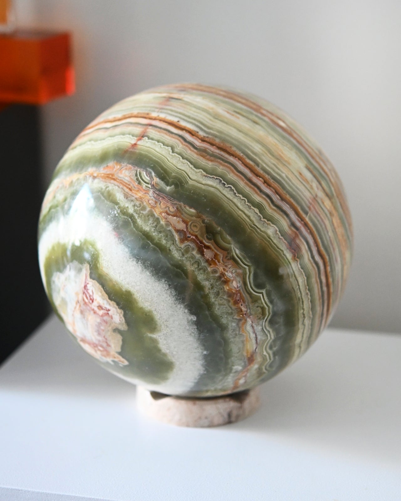 25lb Banded Green Onyx Sphere - Natural Healing Crystal Ball for Meditation, Feng Shui, and Home Decor - Perfect for Yoga Studios, Spiritual Gifts, and Energy Work