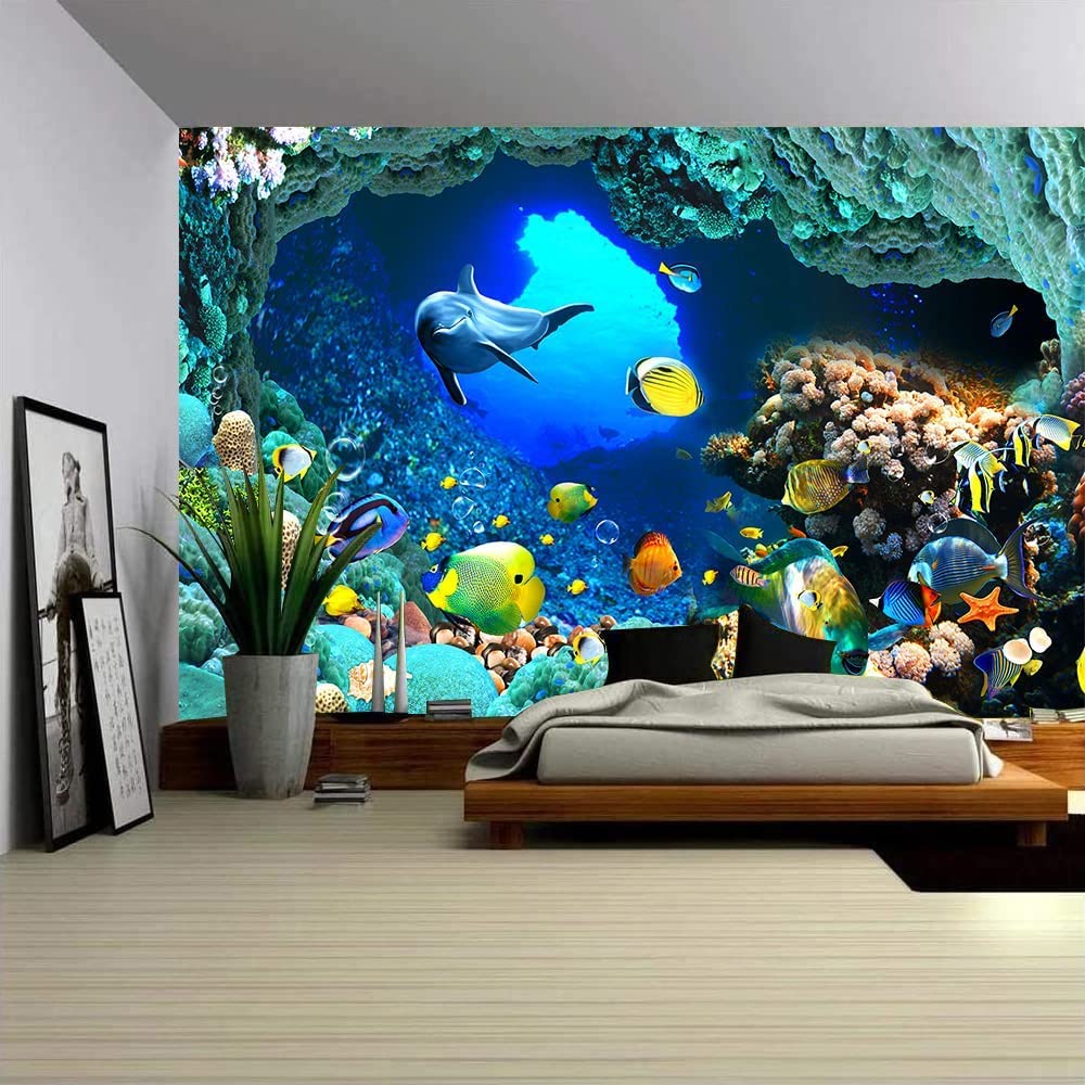 Undersea World Ocean Fish Wall Mural - Waterproof Wallpaper Decor for Living Room, Bedroom & Dining Room | Perfect for Coastal Theme, Kids Room & Aquarium Lovers (Not Self-Adhesive)