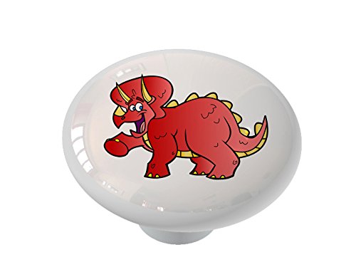 Little Red Triceratops Ceramic Drawer Knob - Dinosaur-Themed Cabinet Hardware for Kids Room, Nursery Decor - Perfect for Dressers, Cabinets & DIY Furniture Projects
