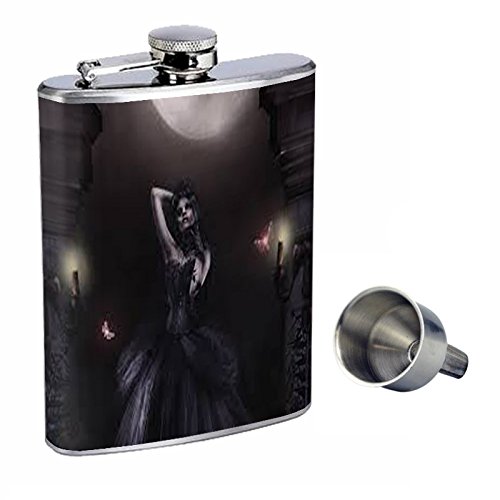 8oz Stainless Steel Gothic Whiskey Flask with Free Funnel - Durable & Leakproof for Outdoor Adventures, Parties & Travel