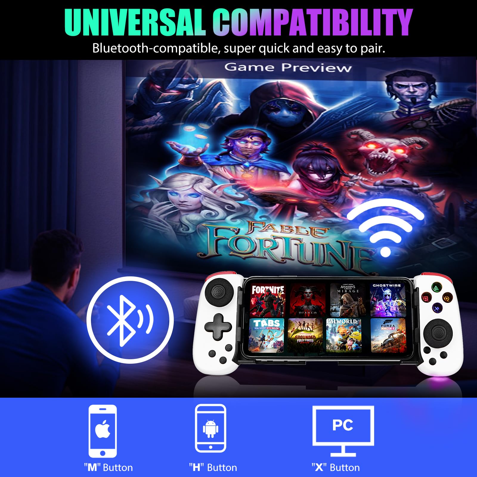 Wireless Bluetooth Game Controller for iOS Android - Xbox/PS/Switch/PC/Steam - Portable Gaming for Phones & Tablets