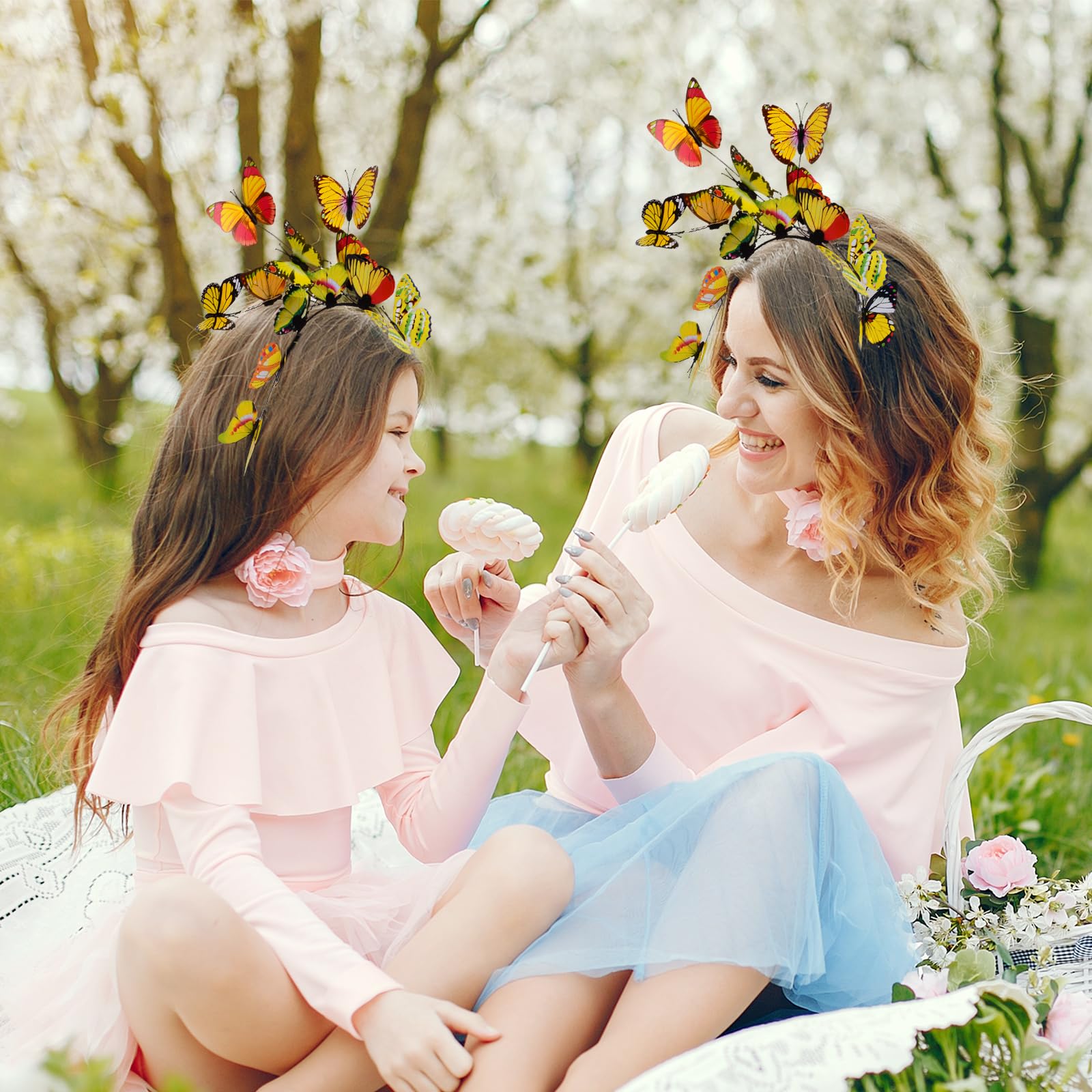 Monarch Butterfly Fascinators Headband & Hair Clips for Women & Girls - Elegant Butterfly Hair Accessories for Halloween, Cosplay, Tea Parties & Bridal Showers - Yellow Costume Crown Hat Headpiece