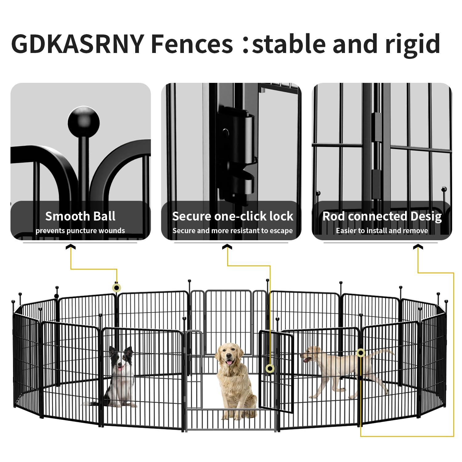 Heavy Duty Metal Dog Playpen - Portable Pet Exercise Fence for Small, Medium & Large Dogs | Indoor & Outdoor Use | RV Camping, Backyard, Travel & Home Protection (8 Panels, 40 Inch, Jet Black)
