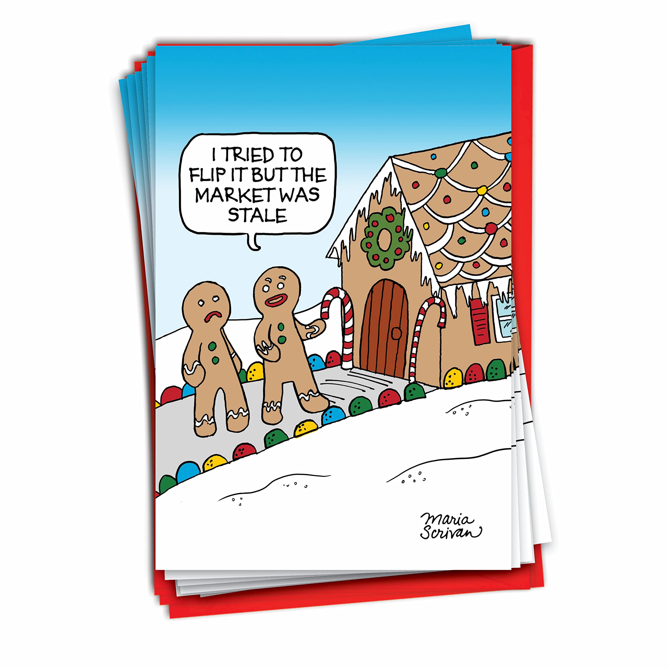 Funny Christmas Cards with Cartoon Animals - Boxed Set of 12 Merry Holiday Greeting Cards (1 Design) - Perfect for Office Exchanges, Family Gifts & Festive Mailings