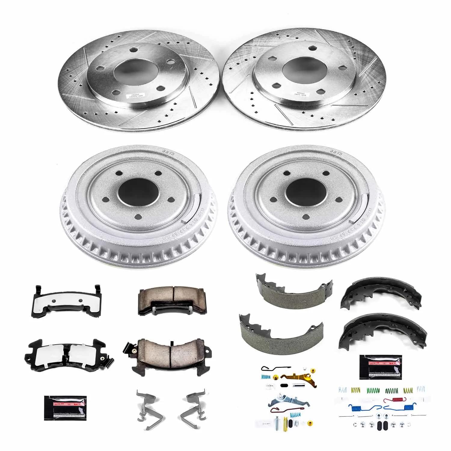 Power Stop K15050DK-36 Z36 Carbon Fiber Ceramic Brake Pads & Drilled/Slotted Brake Drums - Front & Rear Truck & Tow Brake Kit for Chevy S10, S10 Blazer, GMC S15, S15 Jimmy, Oldsmobile Bravada - Perfect for Heavy-Duty Towing & Off-Road Adventures