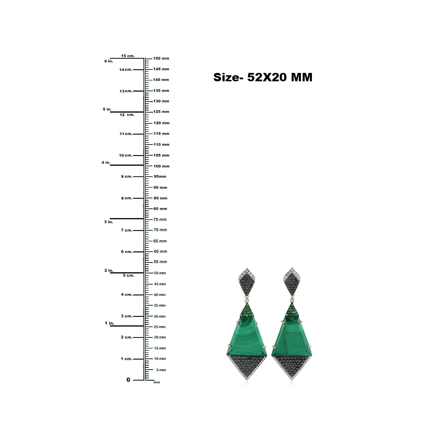 Exquisite Malachite & Tsavorite Pave Dangle Earrings with Black & White Diamonds in Gold - Perfect for Evening Parties, Weddings & Special Occasions
