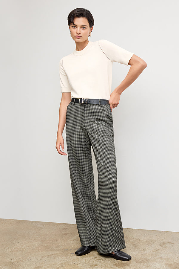 Tinsley Wide Leg Pants for Women - Soft Knit Suiting Fabric with Classic Check Pattern | Office Wear & Casual Outfits