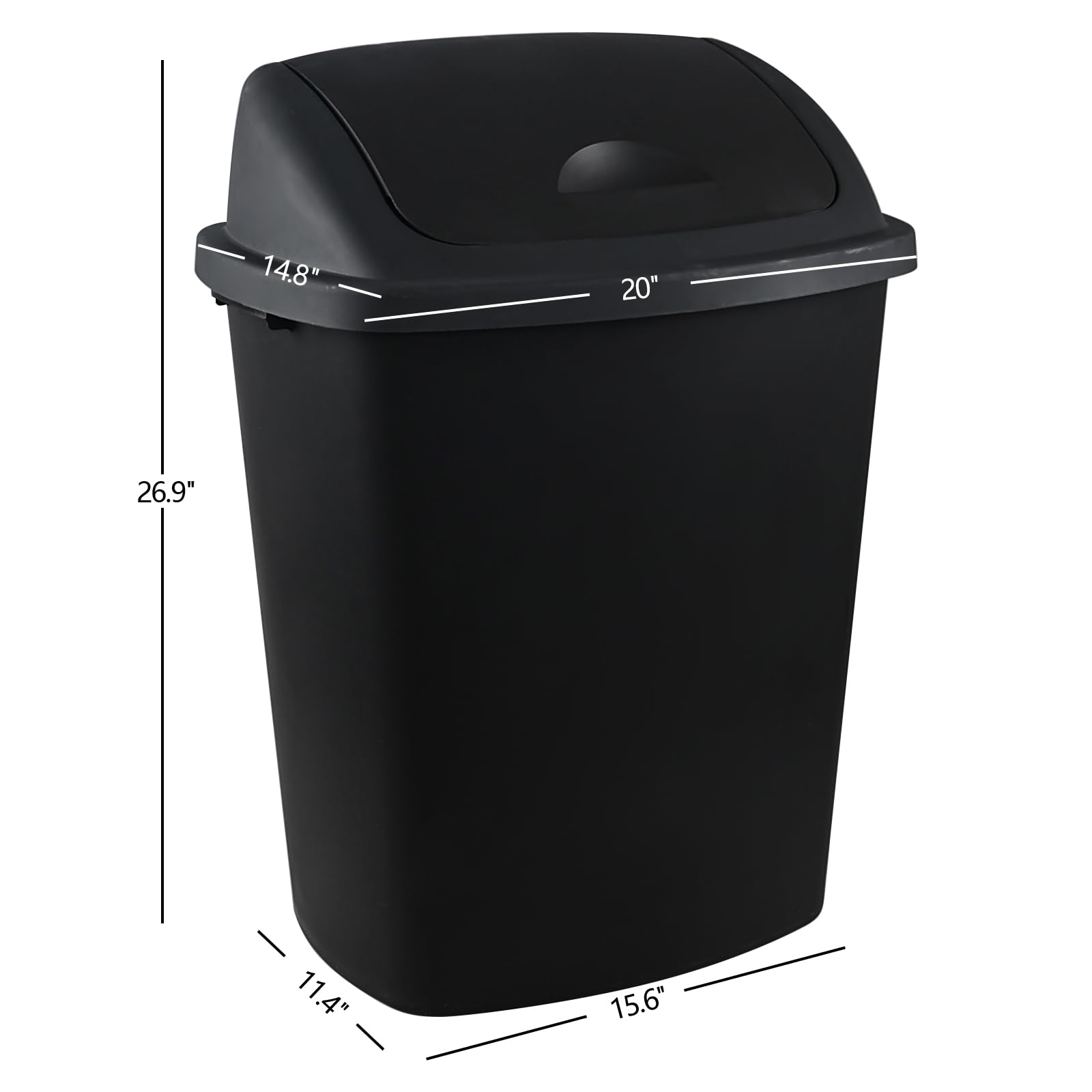 4-Pack 70 Liter Plastic Trash Cans with Swing Lid - Large Garbage Bins & Recycling Containers for Kitchen, Bathroom, Office & Outdoor Use - Black