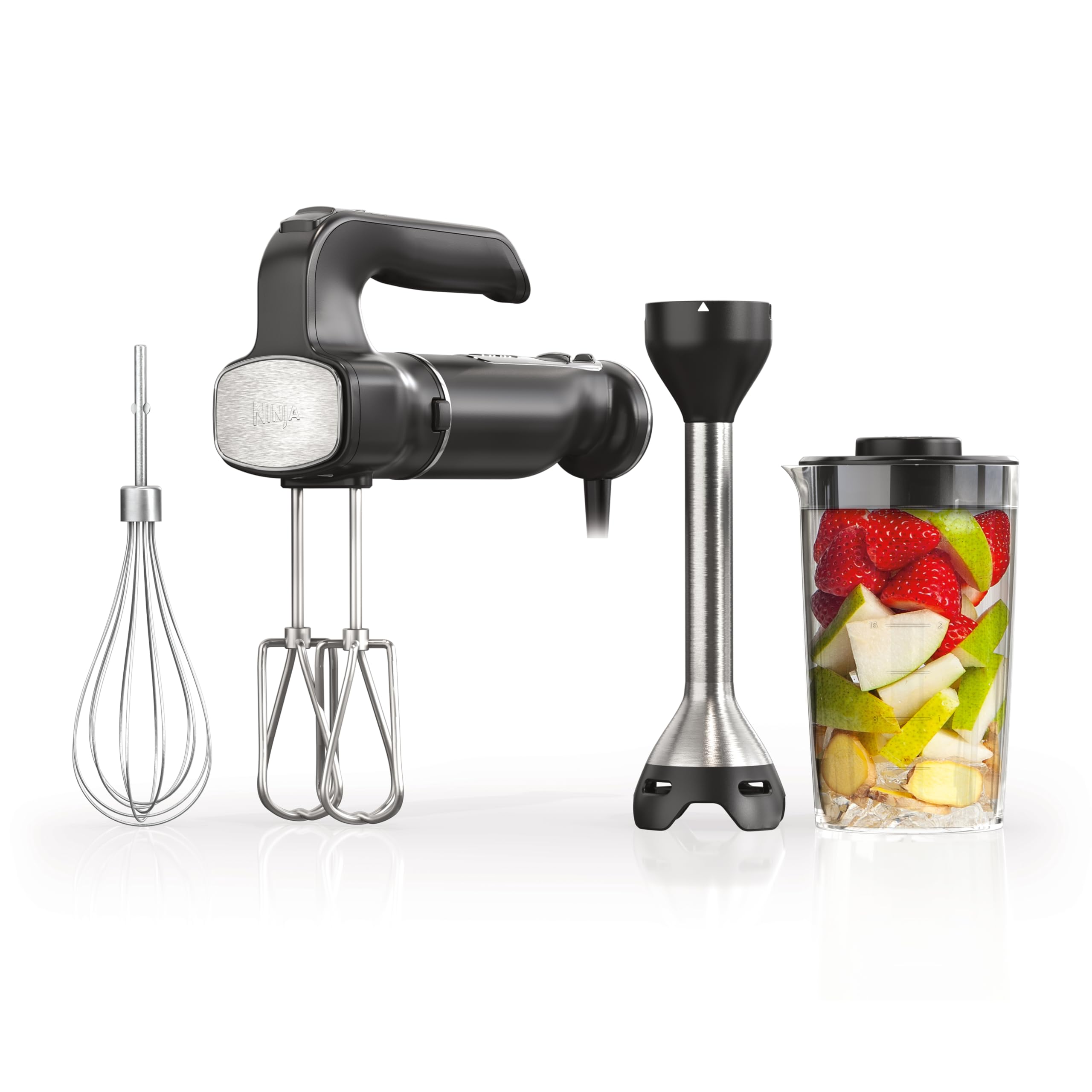 Ninja Foodi Power Mixer System - 750W Handheld Immersion Blender & Electric Hand Mixer Combo with Whisk, Beaters & 3-Cup Blending Vessel (120V, Black) - Perfect for Smoothies, Soups, Baking & Kitchen Prep