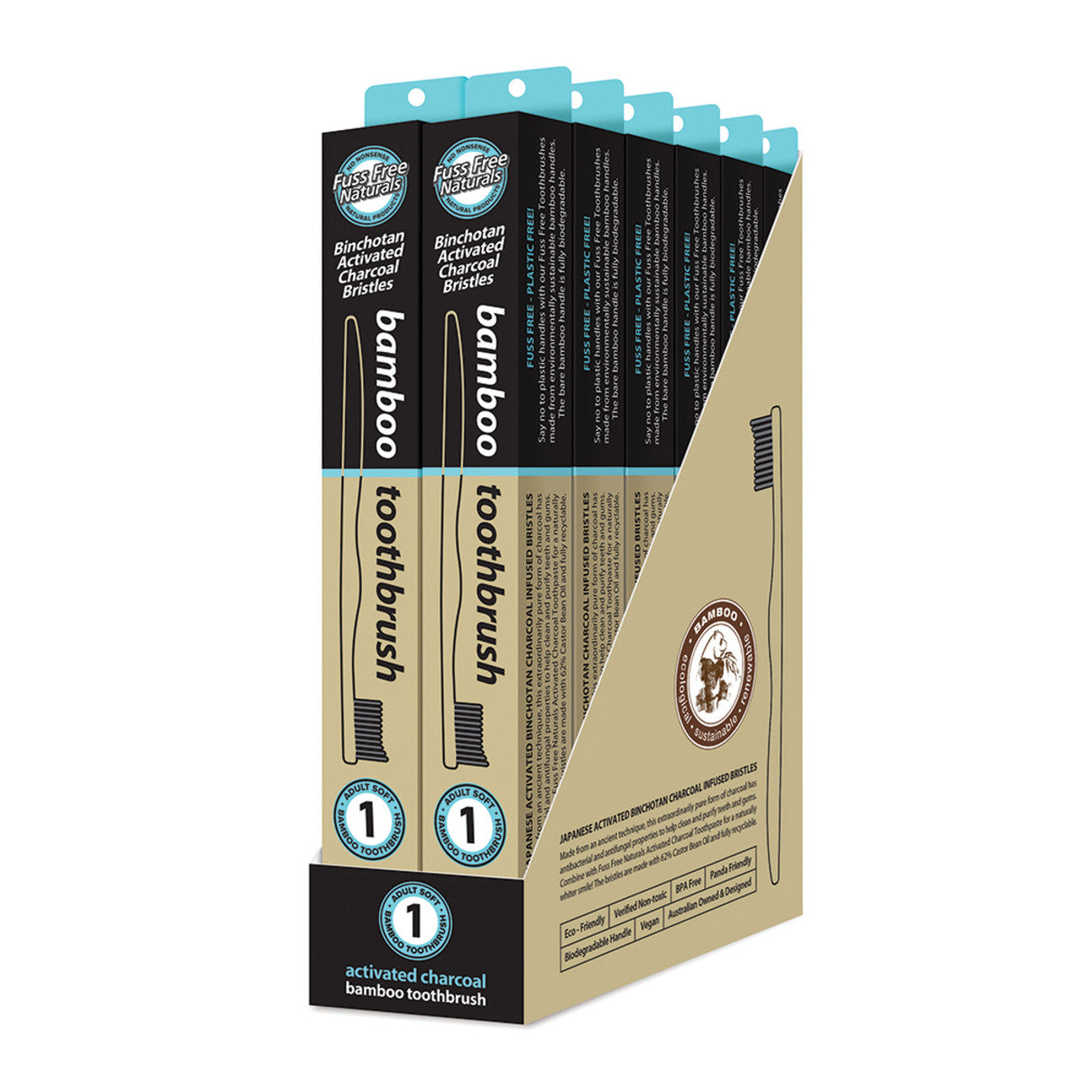 Essenzza Bamboo Charcoal Toothbrush - Eco-Friendly Soft Bristles for Sensitive Teeth, Natural & Biodegradable - Perfect for Travel, Home & Sustainable Oral Care