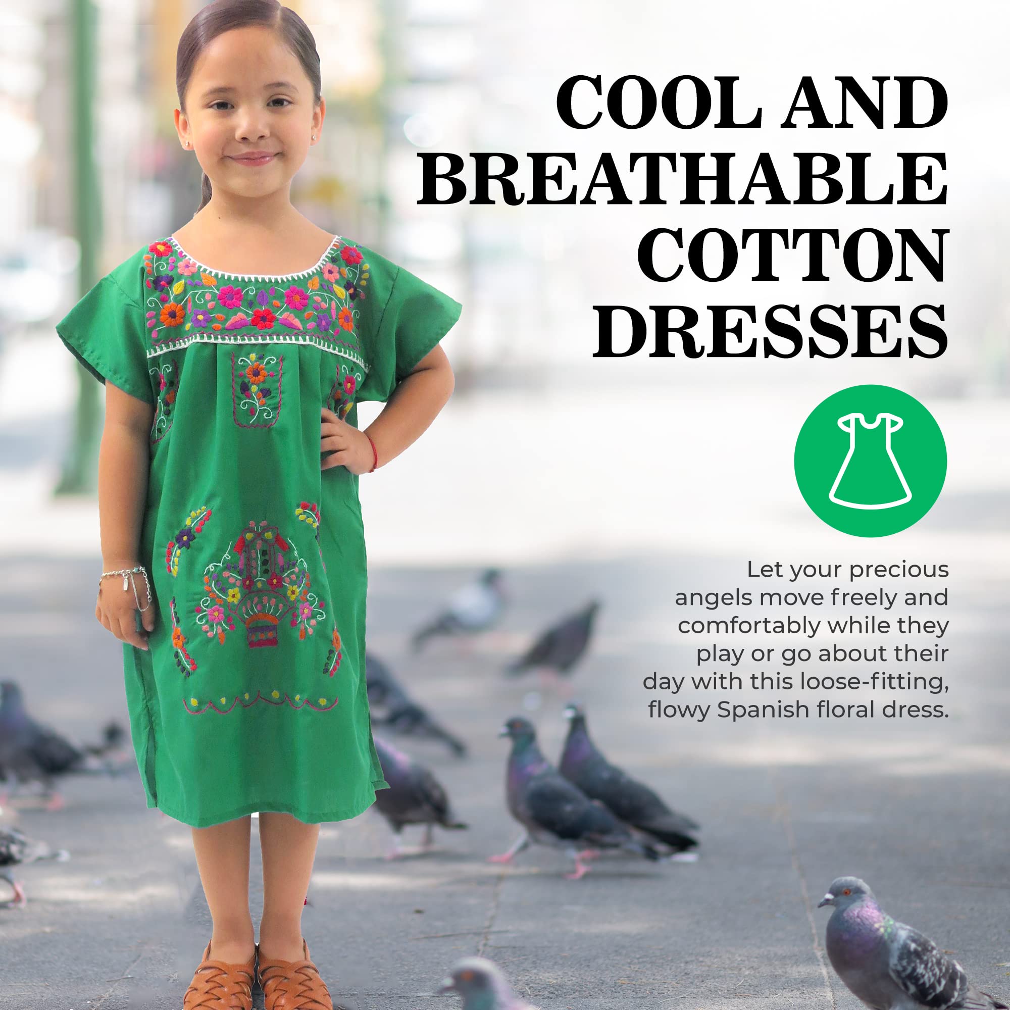 Handmade Embroidered Puebla Mexican Dress for Girls - Traditional Cotton Floral Dress - Perfect for Cinco de Mayo, Fiesta, Quinceañera & Cultural Celebrations