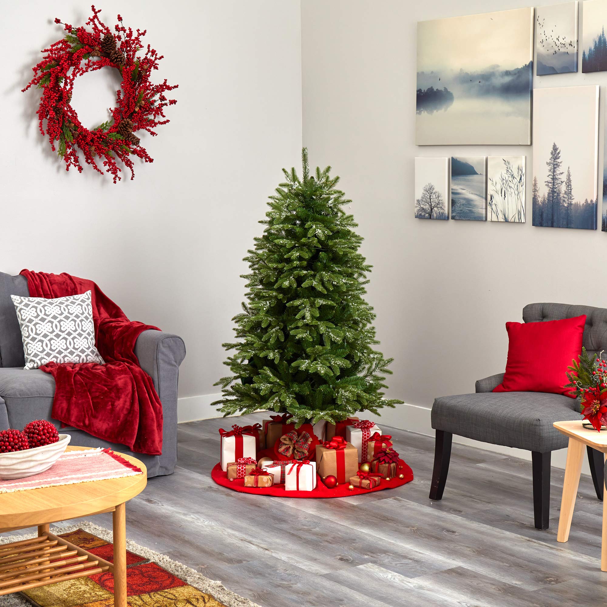 Nearly Natural 5ft Snowed Grand Teton Artificial Christmas Tree with 150 Clear LED Lights & 462 Bendable Branches - Perfect for Holiday Home Decor, Office, and Festive Party Decoration