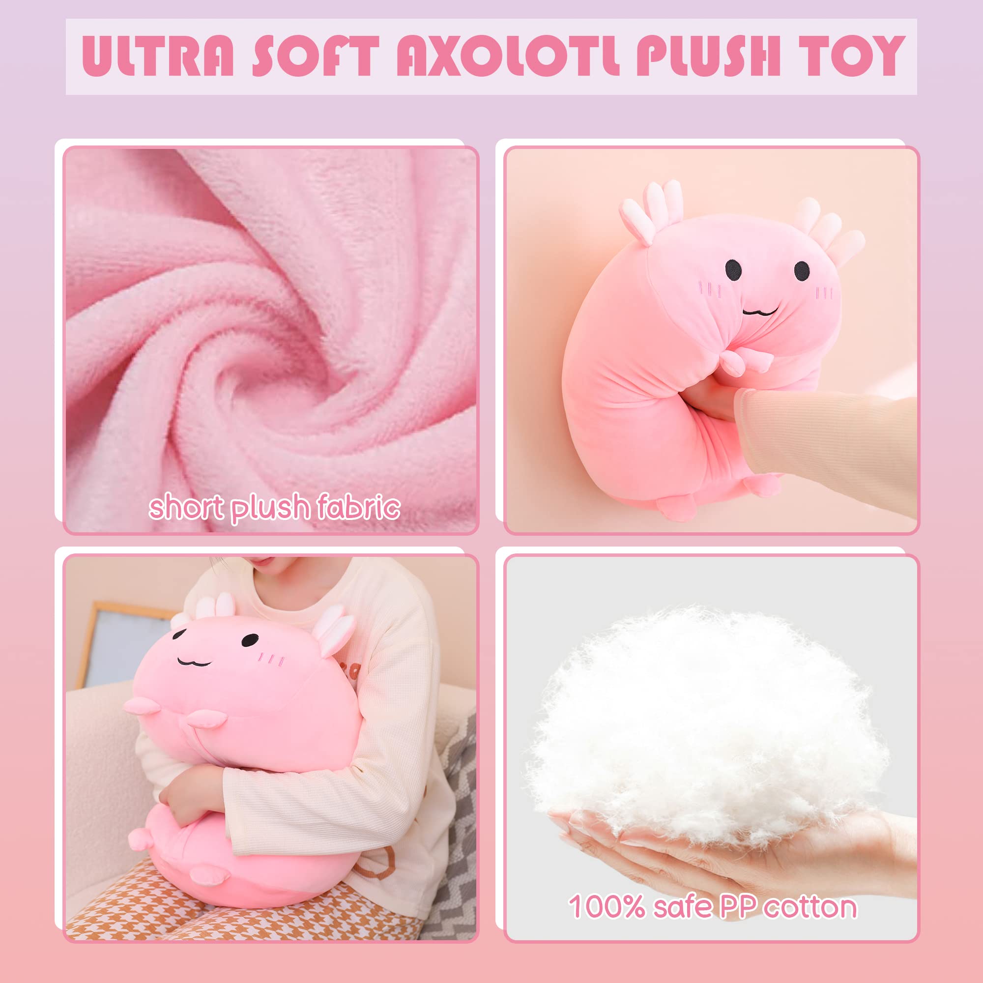 SQEQE Axolotl Plush Stuffed Animal Toy - Adorable Pink Salamander Pillow with 4 Baby Axolotls in Tummy, Perfect Gift for Girls & Kids | Cute Nursery Decor, Birthday Present, Comfort Toy for Bedtime & Playtime