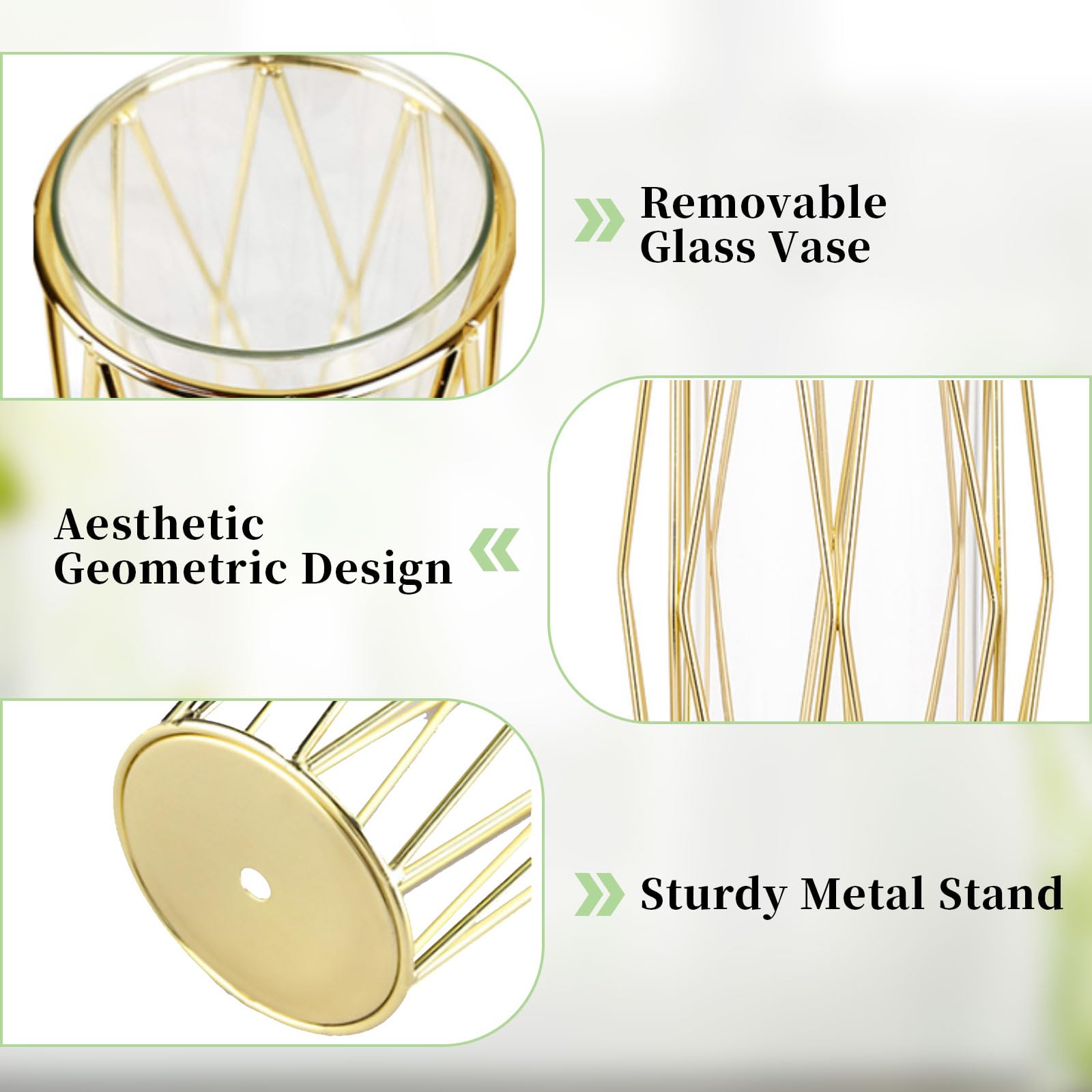 Glasseam Gold Flower Vases Set of 2 - 11 Inch Modern Geometric Metal Vases for Home Decor, Wedding Centerpieces & Table Decorations | Perfect for Living Room, Dining Table & Event Decor