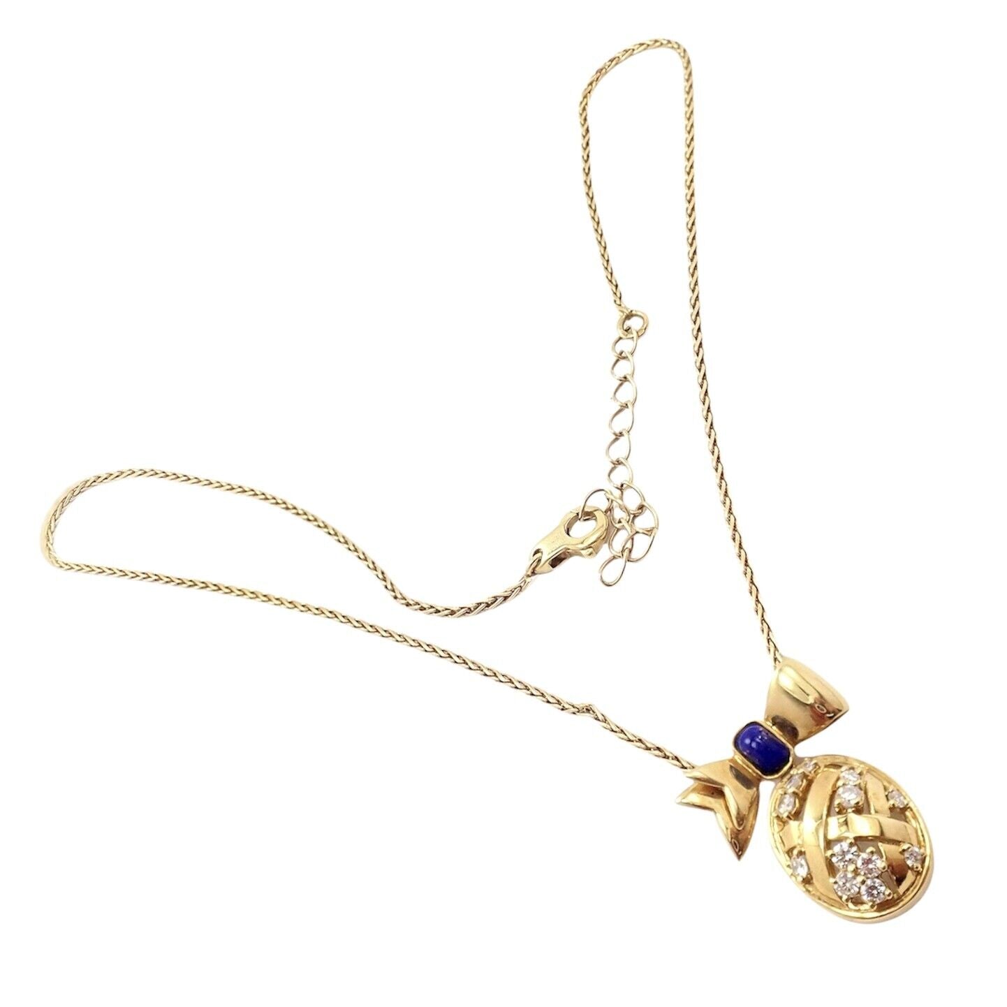 Authentic Christian Dior 18k Yellow Gold Lapis Diamond Egg Pendant Necklace - Luxury Jewelry Gift for Women, Perfect for Weddings & Special Occasions