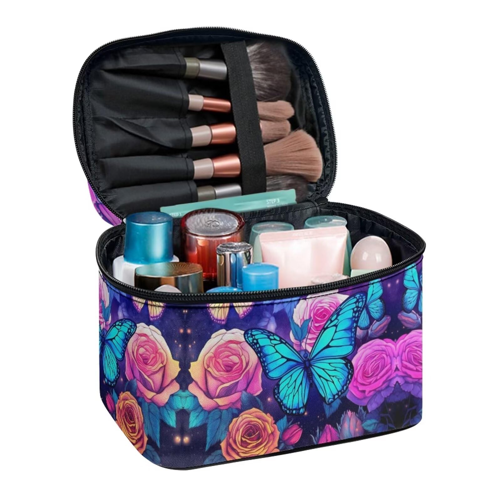 Flashideas Rose Butterfly Leopard Print Large Capacity Travel Toiletry Bag - Waterproof Cosmetic Organizer with Zipper for Makeup, Skincare & Travel Essentials - Perfect for Purse, Gym, Vacation & Business Trips
