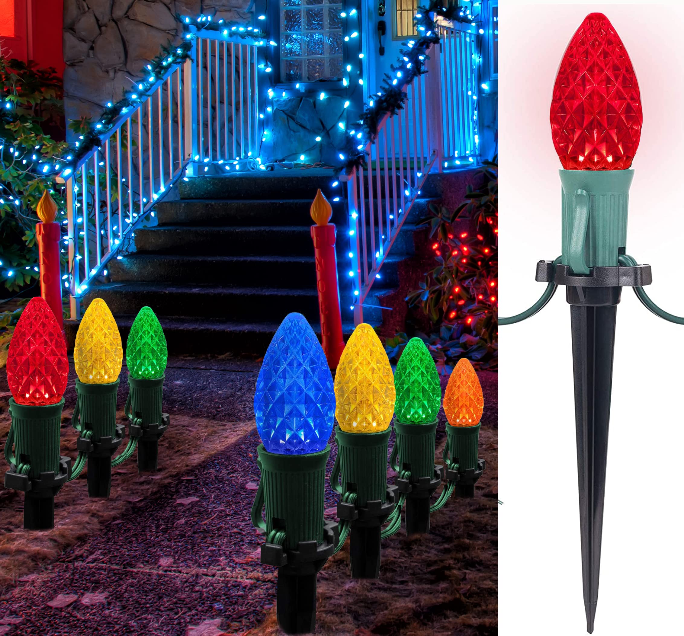 Chween C9 Christmas String Lights Outdoor - 16.5ft 25 Bulbs Waterproof Pathway Lights for Holiday, Xmas Yard & Garden Decor | Perfect for Christmas Party, Tree Decorations & Outdoor Holiday Lighting (Colorful)