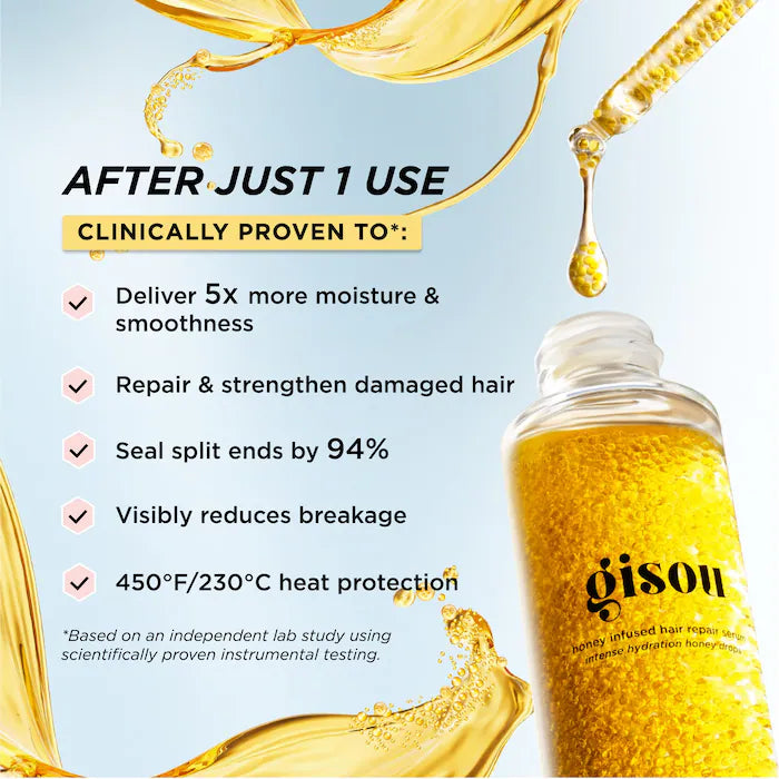 Gisou Honey Infused Hair Repair Serum - Deep Conditioning Treatment for Damaged Hair - Use for Daily Hydration, Split End Repair & Frizz Control