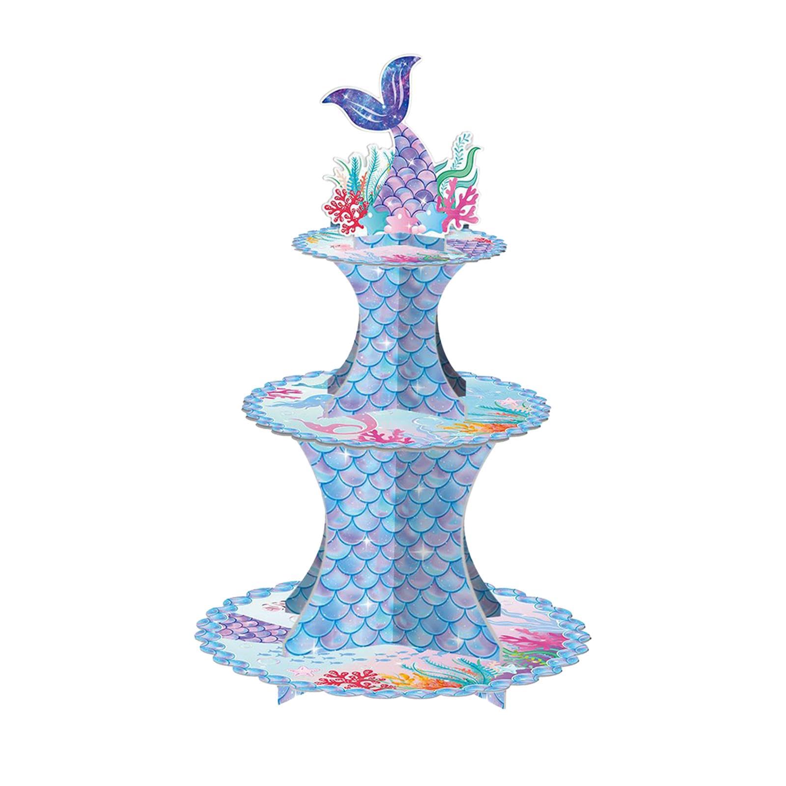 CALANDIS® Mermaid Theme Cake Stand - 3 Tier Modern Dessert Display for Birthday Parties, Baby Showers & Wedding Events | Sturdy Cupcake Stand for Table Decorations (1 Set)