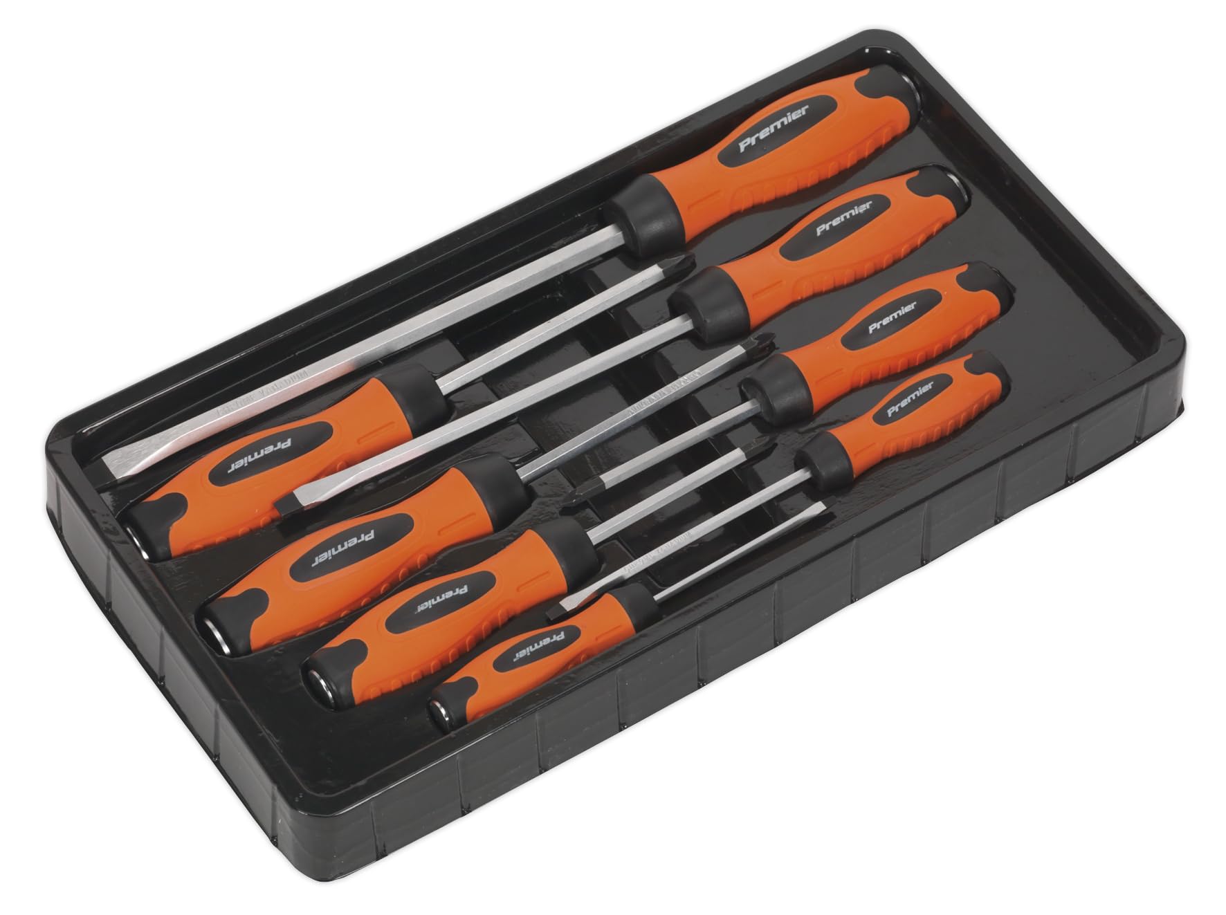 Sealey HV004 8-Piece Hammer-Thru Screwdriver Set with High-Visibility Orange Handles - Perfect for DIY, Construction, and Automotive Repair