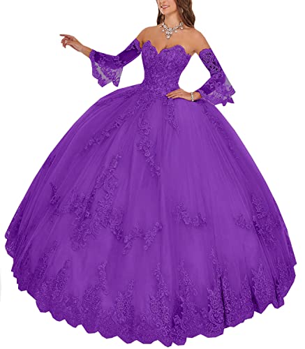 Elegant Ball Gown Lace Quinceanera Dress for Women | Sweetheart Neckline Long Sleeve Prom Dress with Beaded Applique | Perfect for Quinceañeras, Proms, Weddings & Formal Parties