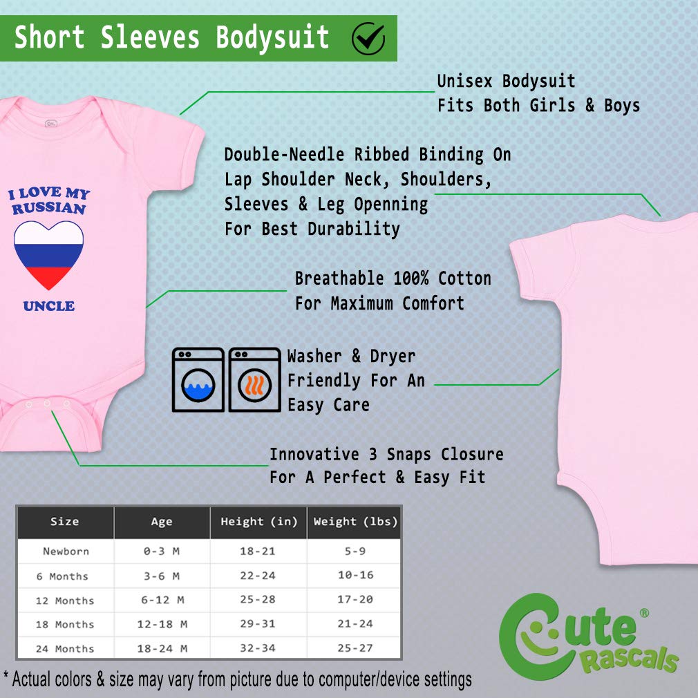 Custom Funny Baby Bodysuit - I Love My Russian Uncle - Soft Cotton Newborn Clothes for Boys & Girls - Cute Pink Design - Perfect for Family Photos & Playtime