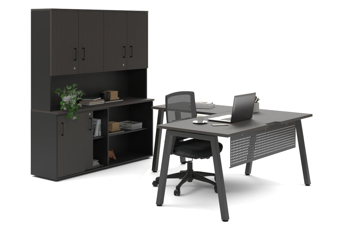 L-Shaped Executive Desk with Quadro A Legs - Black Metal Legs [1600L x 1800W, Cable Management Scallop] - Perfect for Home Office & Modern Workspace
