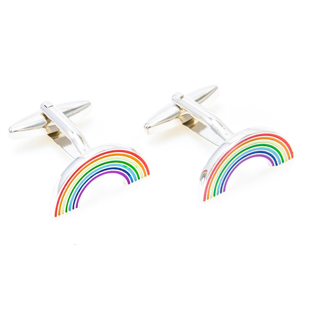 MRCUFF Rainbow Pair Cufflinks - Elegant Stainless Steel Dress Accessories for Men with Gift Box & Polishing Cloth - Perfect for Weddings, Formal Events & Business Occasions