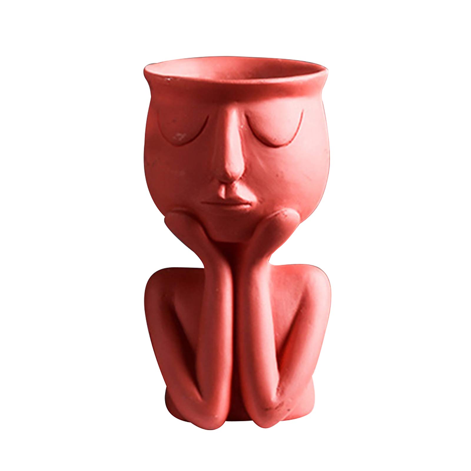 JENPECH Ceramic Flower Pot Planter with Human Face Design - Red Tabletop Vase for Indoor Plants, Home & Garden Decor - Perfect for Living Room, Office Desk, and Balcony Decorations