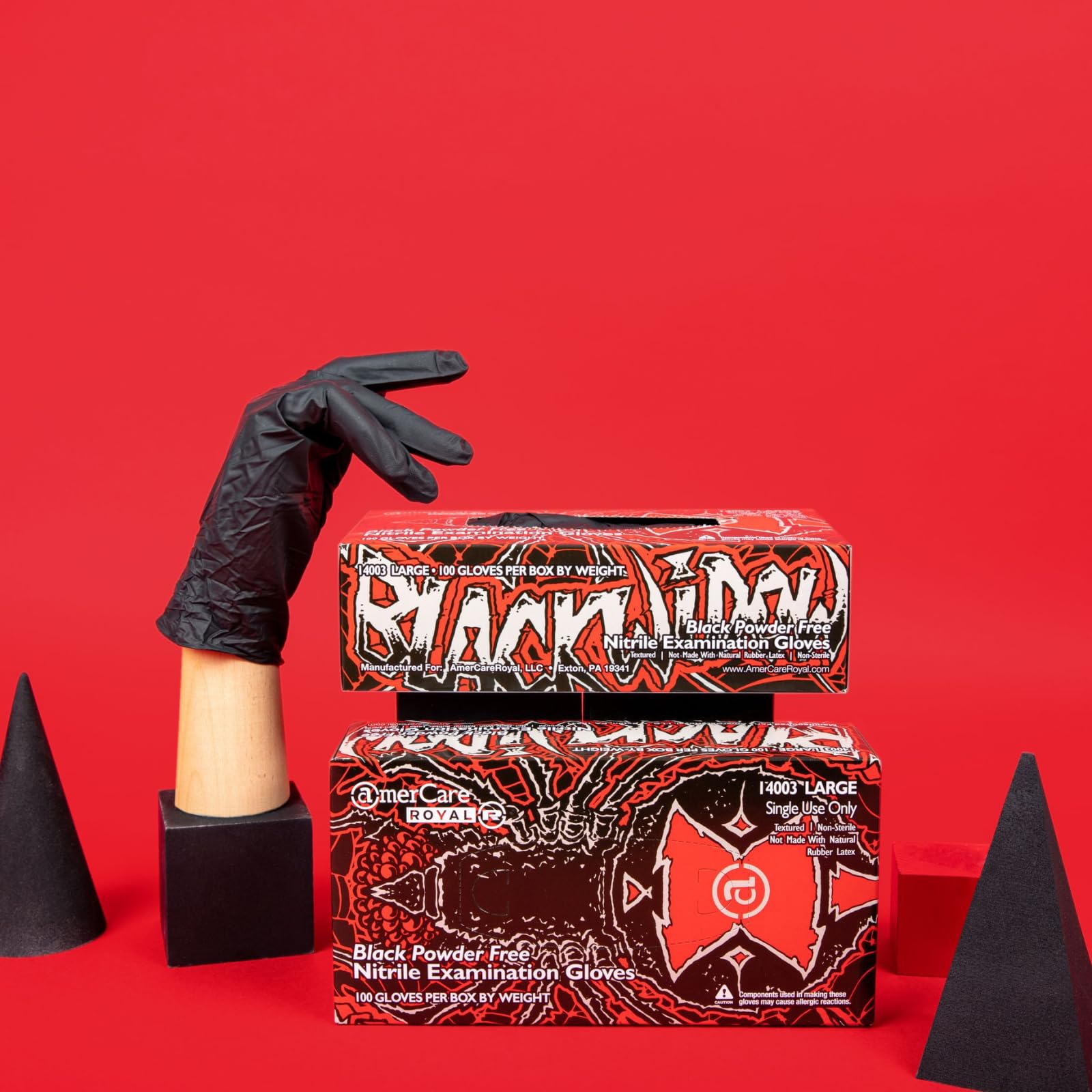 AmerCareRoyal Black Widow Nitrile Latex Free Disposable Gloves - Powder-Free, Exam Grade with Textured Grip, Case of 1000 - Ideal for Medical, Dental, Tattoo & Food Handling Safety