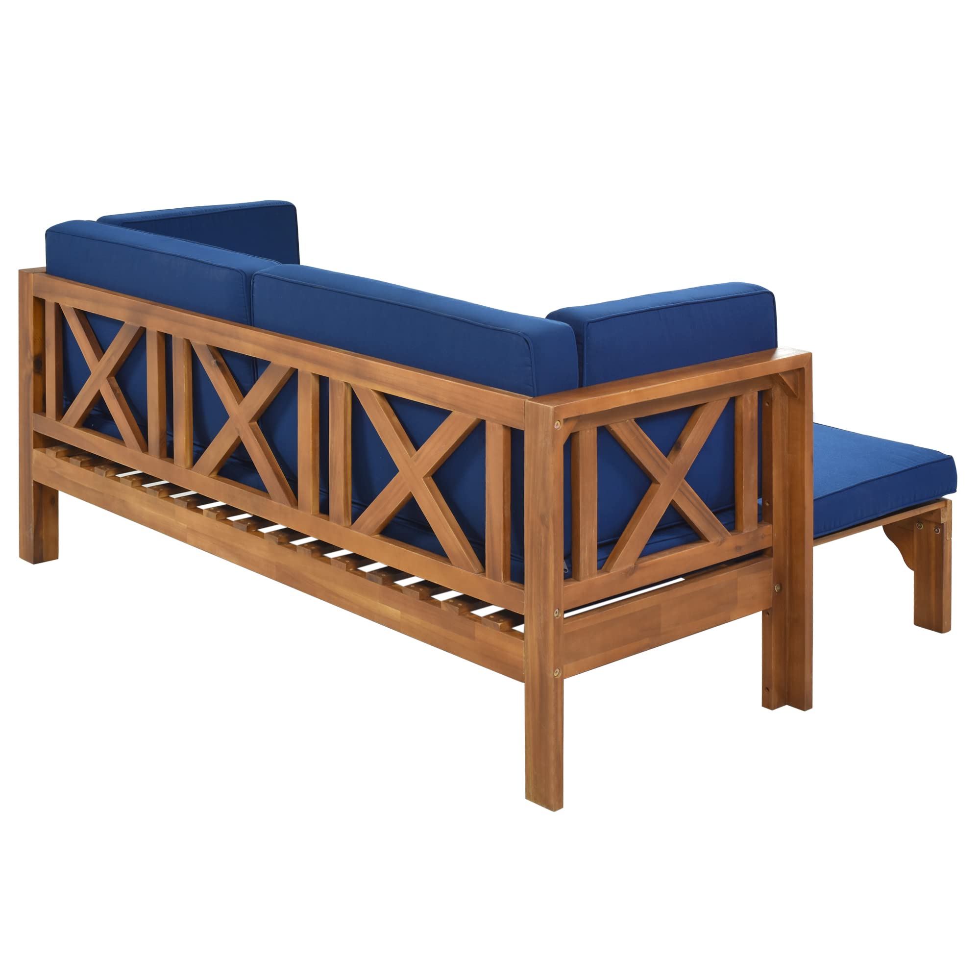 Quarte Outdoor Patio Extendable Sofa Set - Acacia Wood Sectional Furniture with Thick Cushions - Multifunctional Conversation Set for Balcony, Backyard, Poolside - Perfect for Relaxing, Entertaining, and Outdoor Lounging