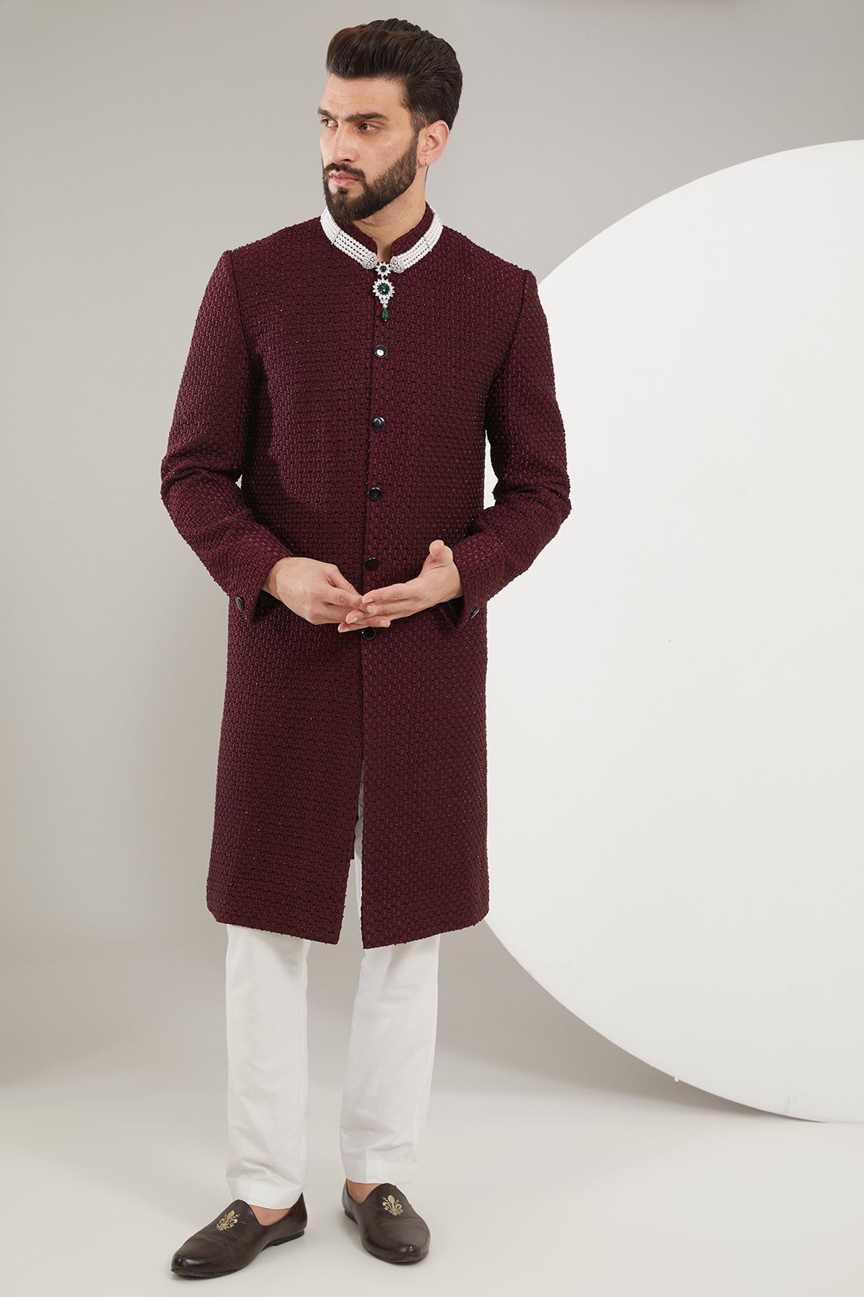 Elegant Maroon/Wine Cut Dana Sherwani for Men - Traditional Indian Wedding Attire - Perfect for Festivals, Ceremonies, and Special Occasions